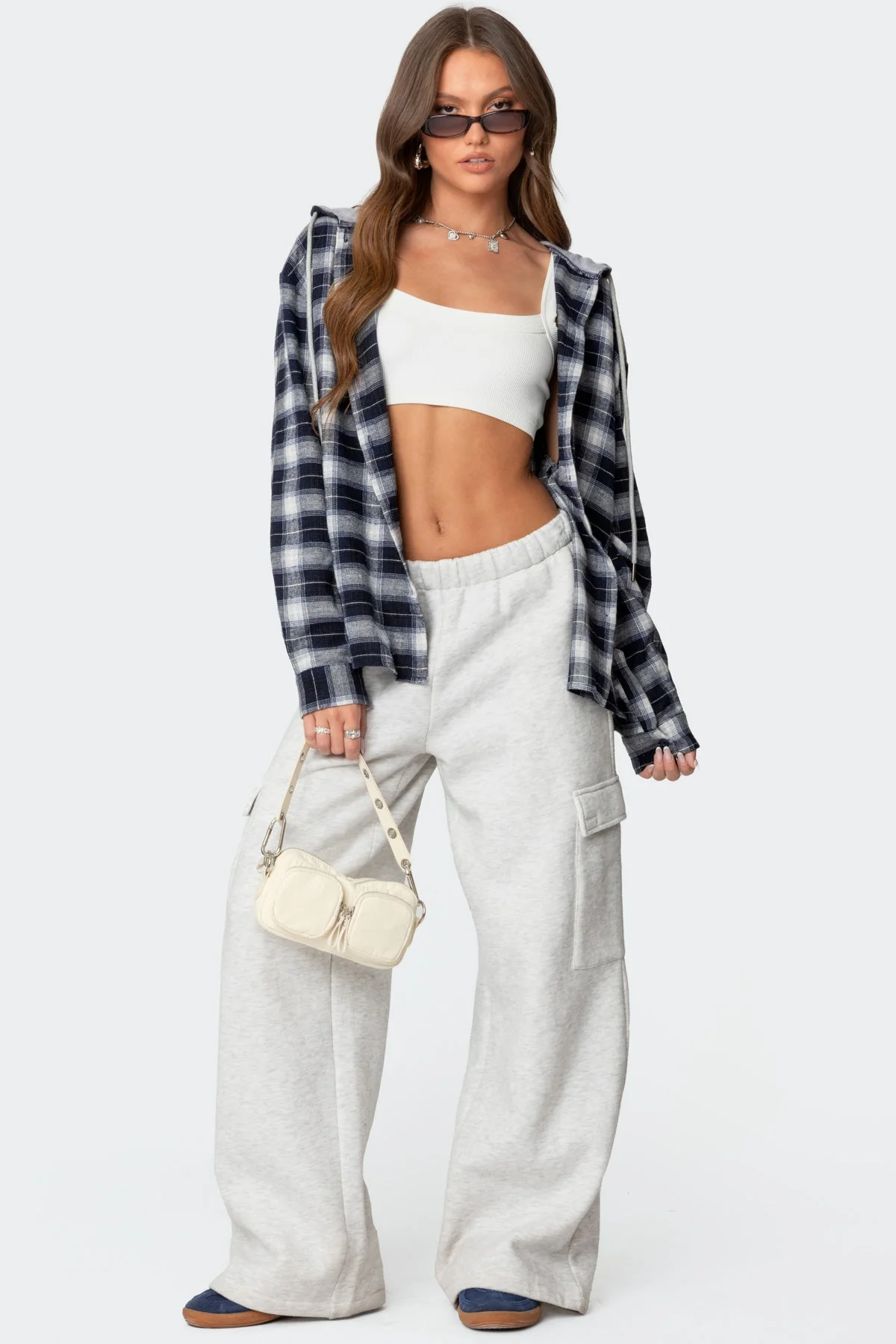 Navy Plaid Hooded Shirt