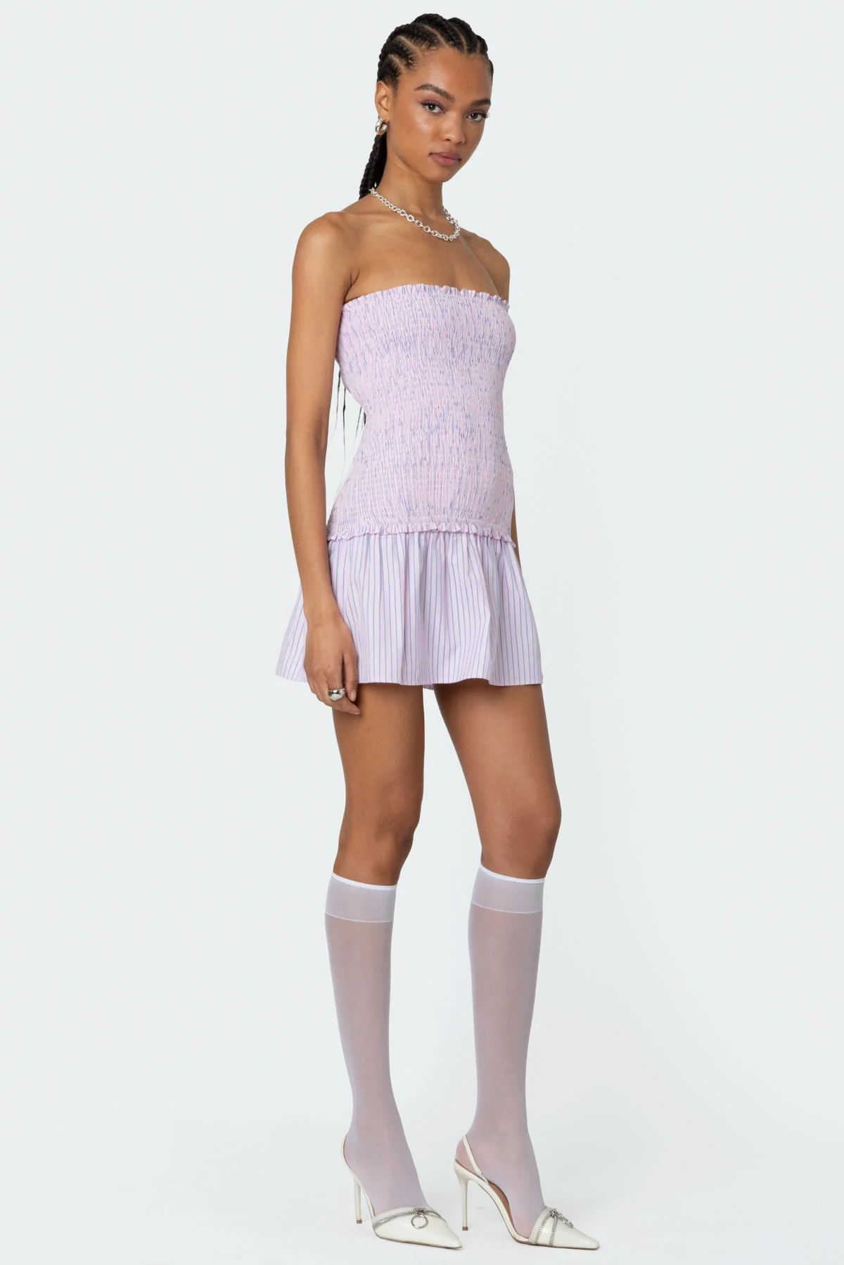 Pink Striped Strapless Mini Dress