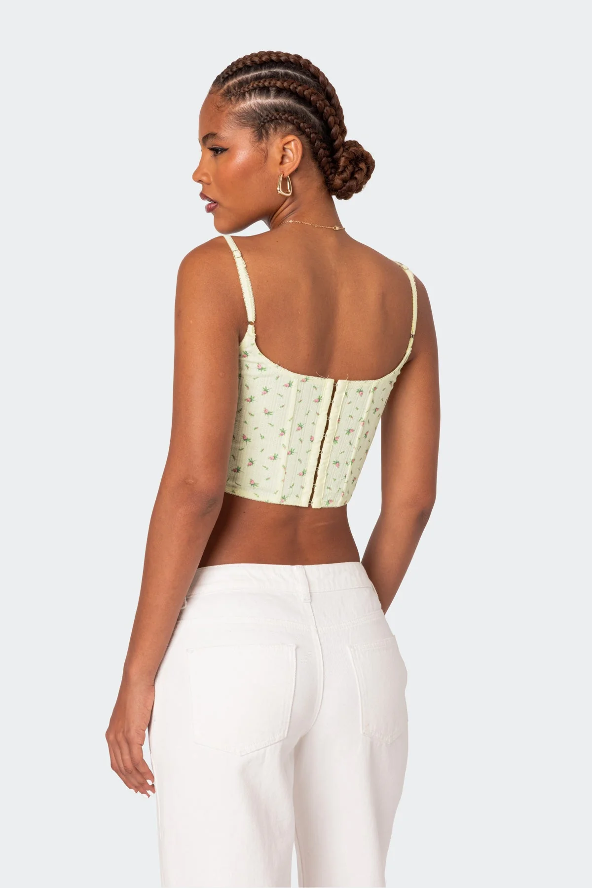 Floral Printed Pointelle Corset in Yellow - Adjustable Straps