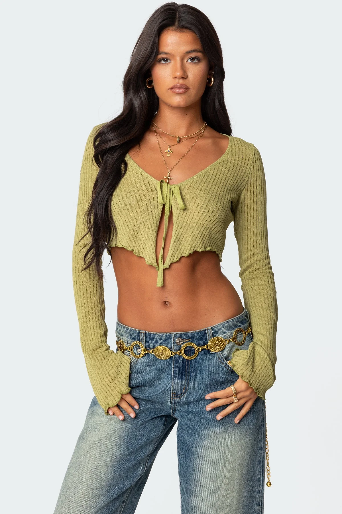 Classic Olive Ribbed Knit Sweater