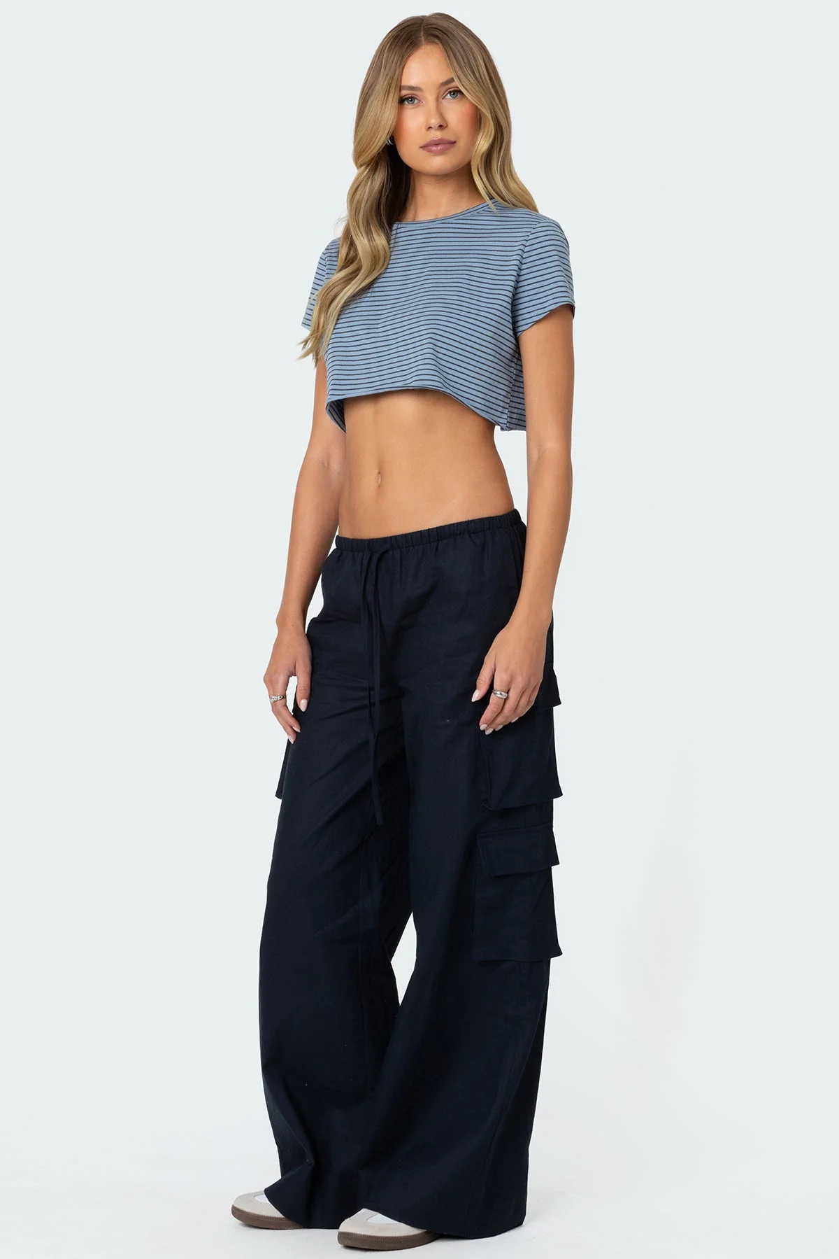 Blue Striped Cropped T-Shirt for Women