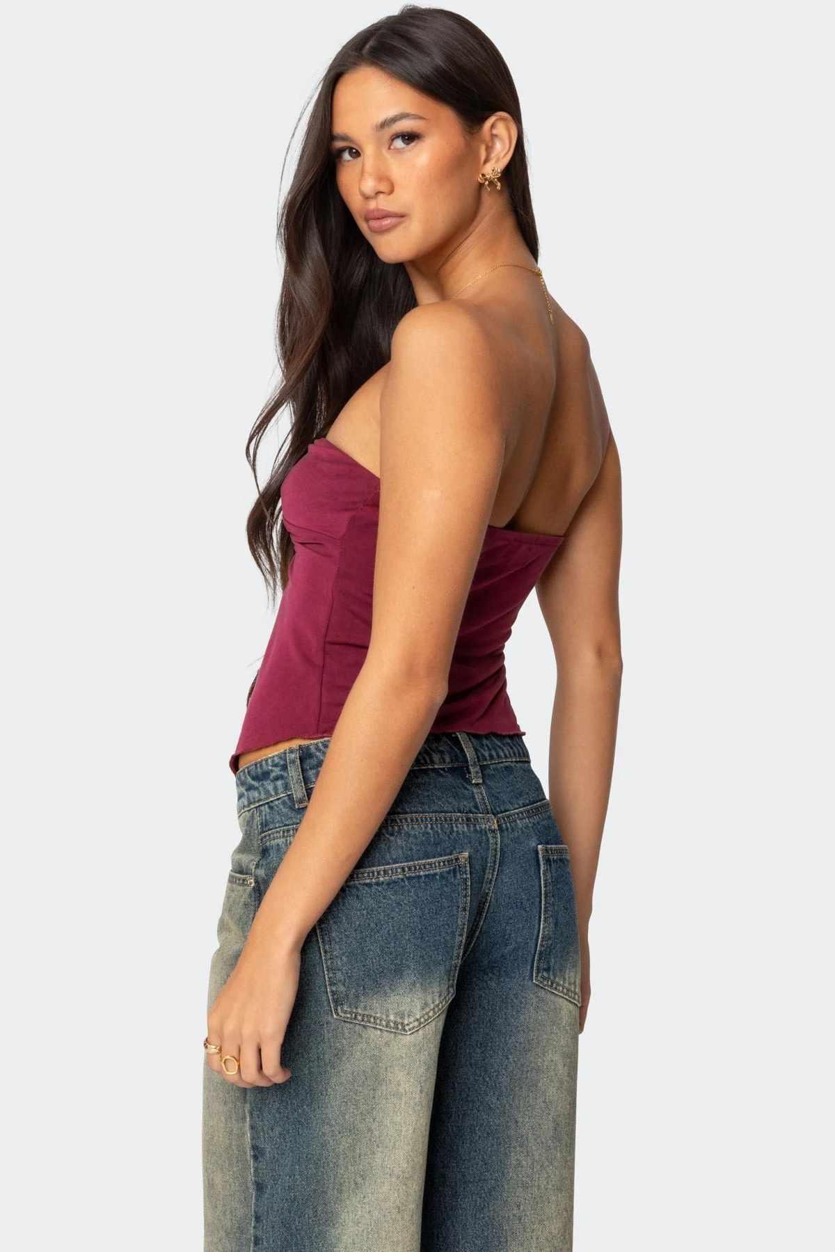 Burgundy Twist Front Strapless Tube Top