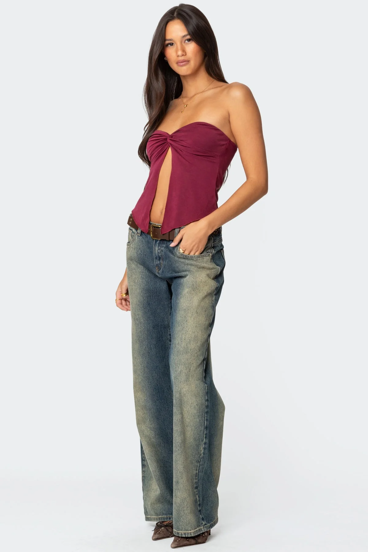 Burgundy Twist Front Strapless Tube Top