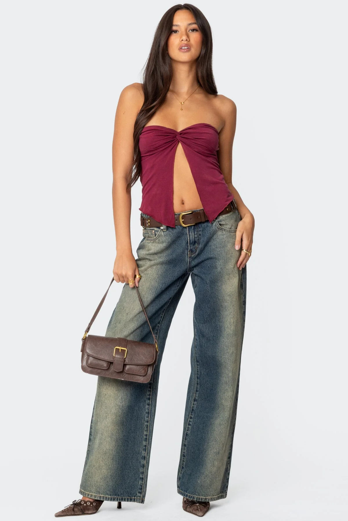 Burgundy Twist Front Strapless Tube Top