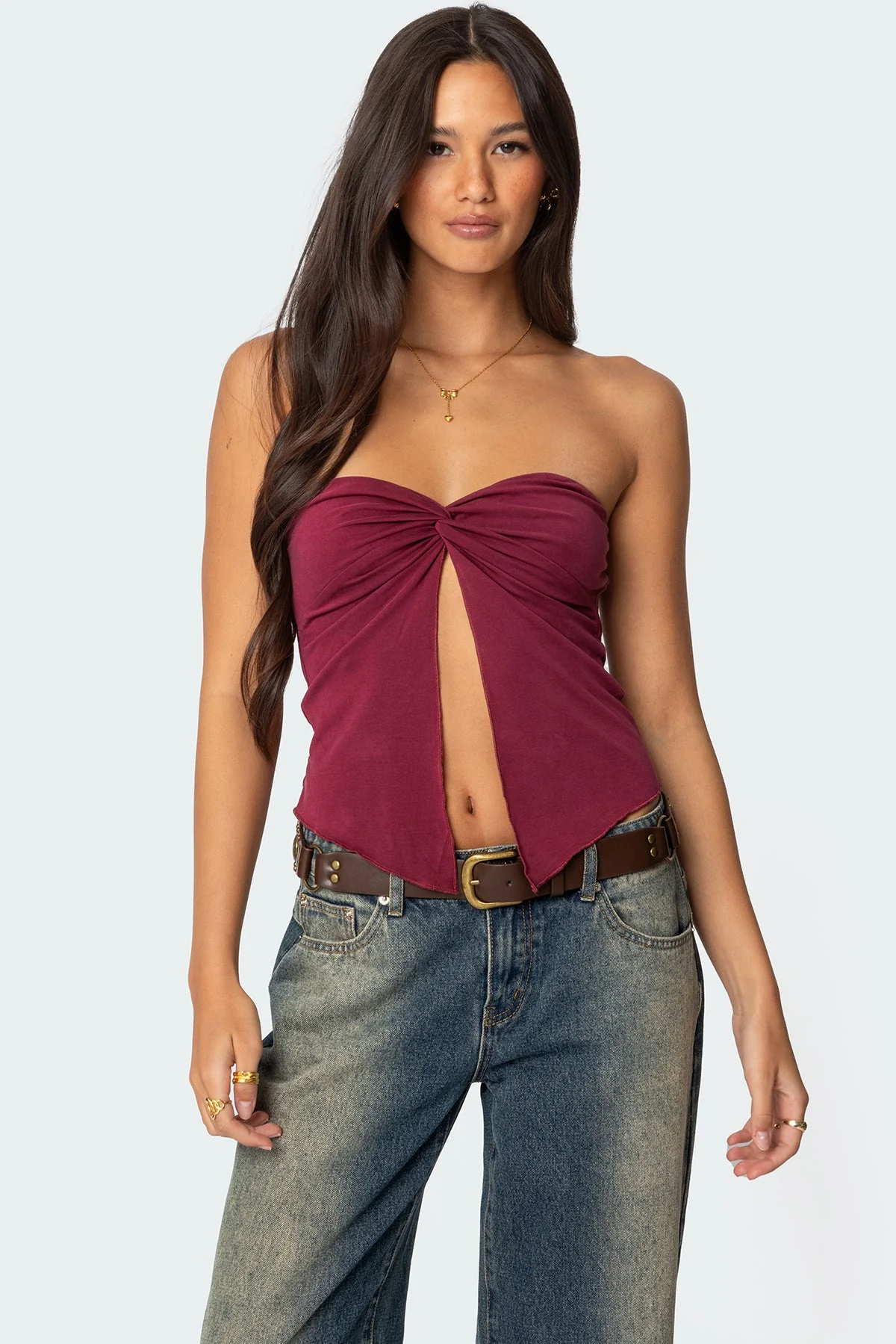 Burgundy Twist Front Strapless Tube Top