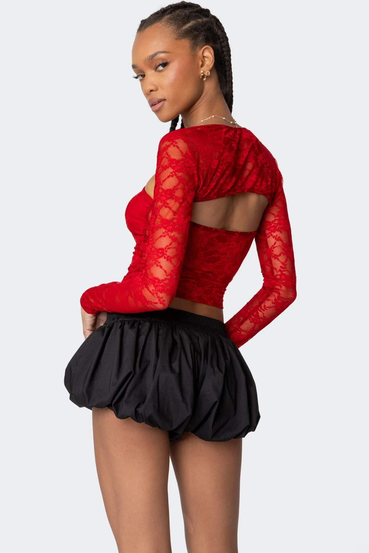 Red Sheer Lace Two-Piece Top for Women