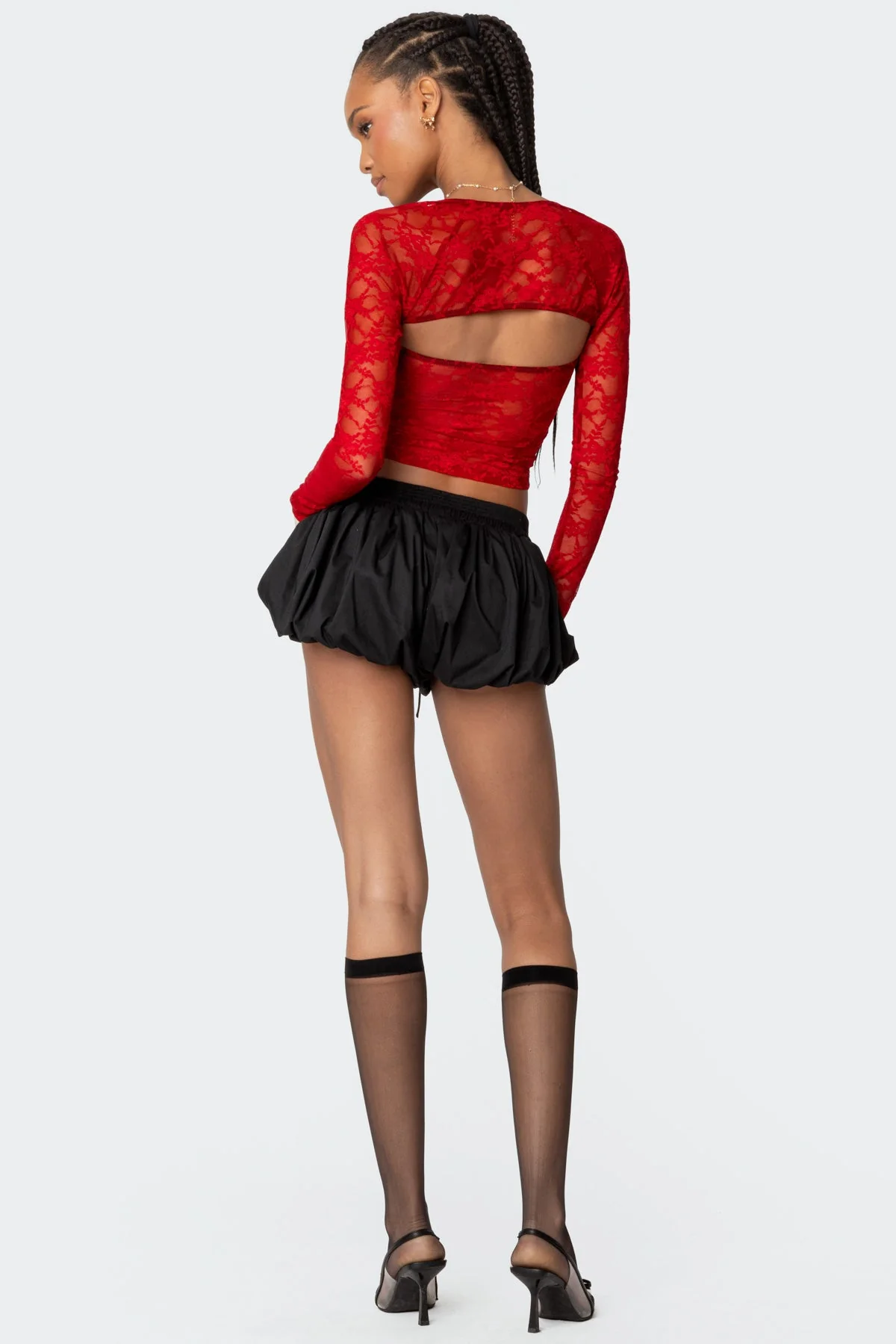 Red Sheer Lace Two-Piece Top for Women