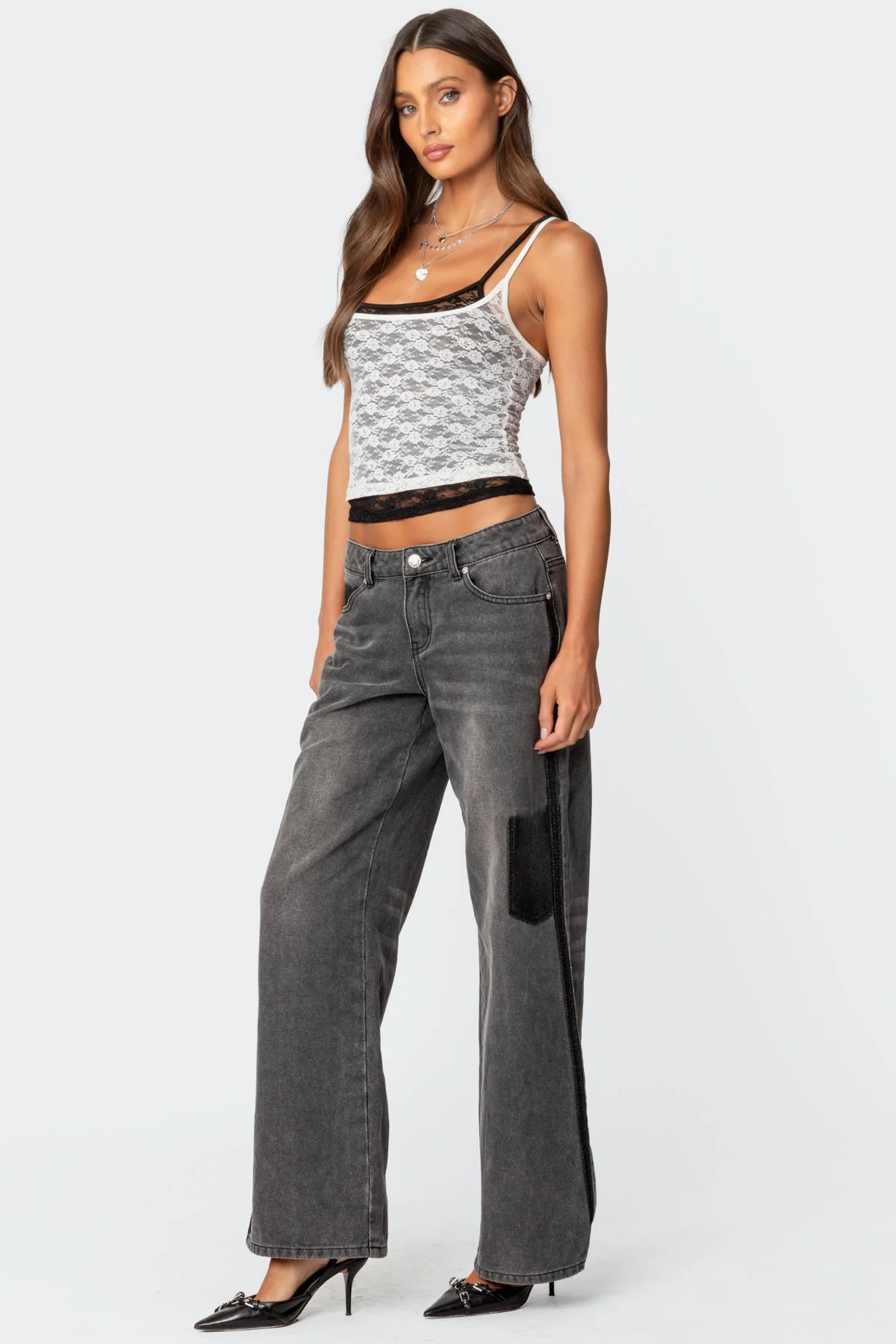 Black Washed Low Rise Denim Pants