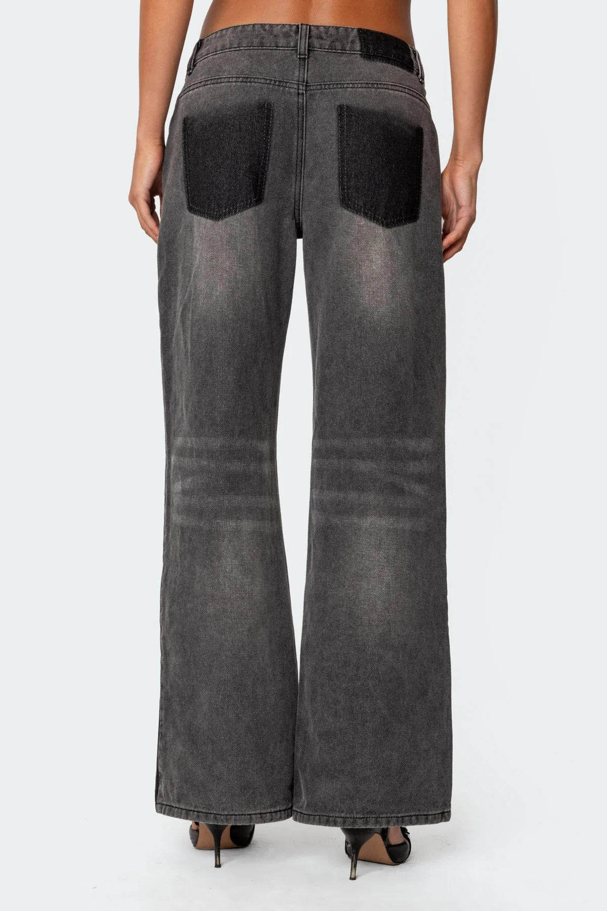 Black Washed Low Rise Denim Pants