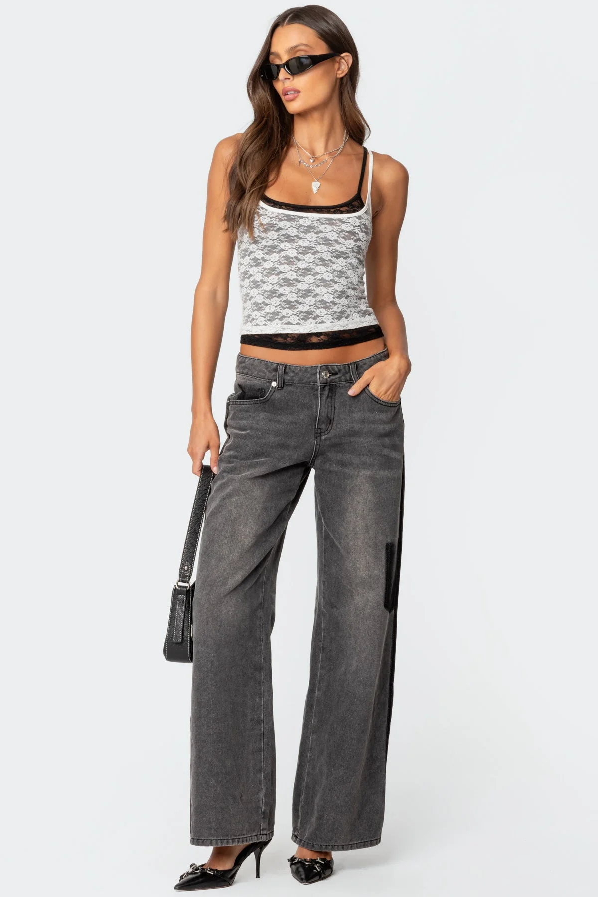 Black Washed Low Rise Denim Pants