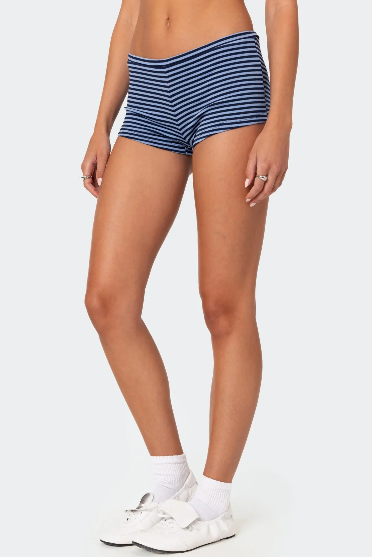 Blue Striped Cotton Spandex Micro Shorts