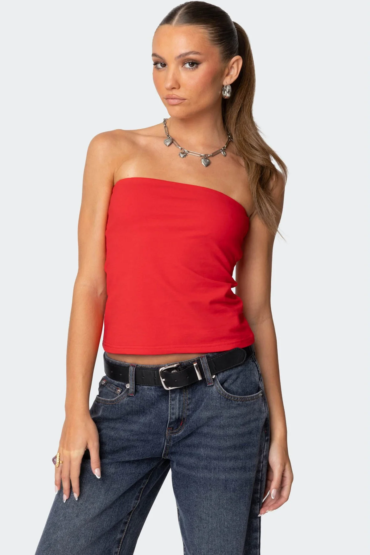 Red Strapless Tube Top with Built-In Bra