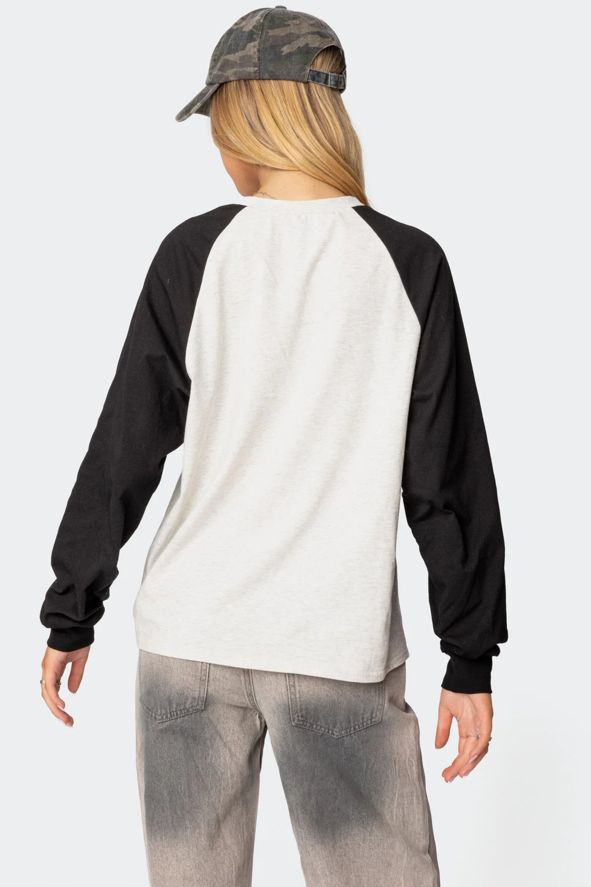 Gray Melange Oversized Cotton Graphic Long Sleeve Shirt