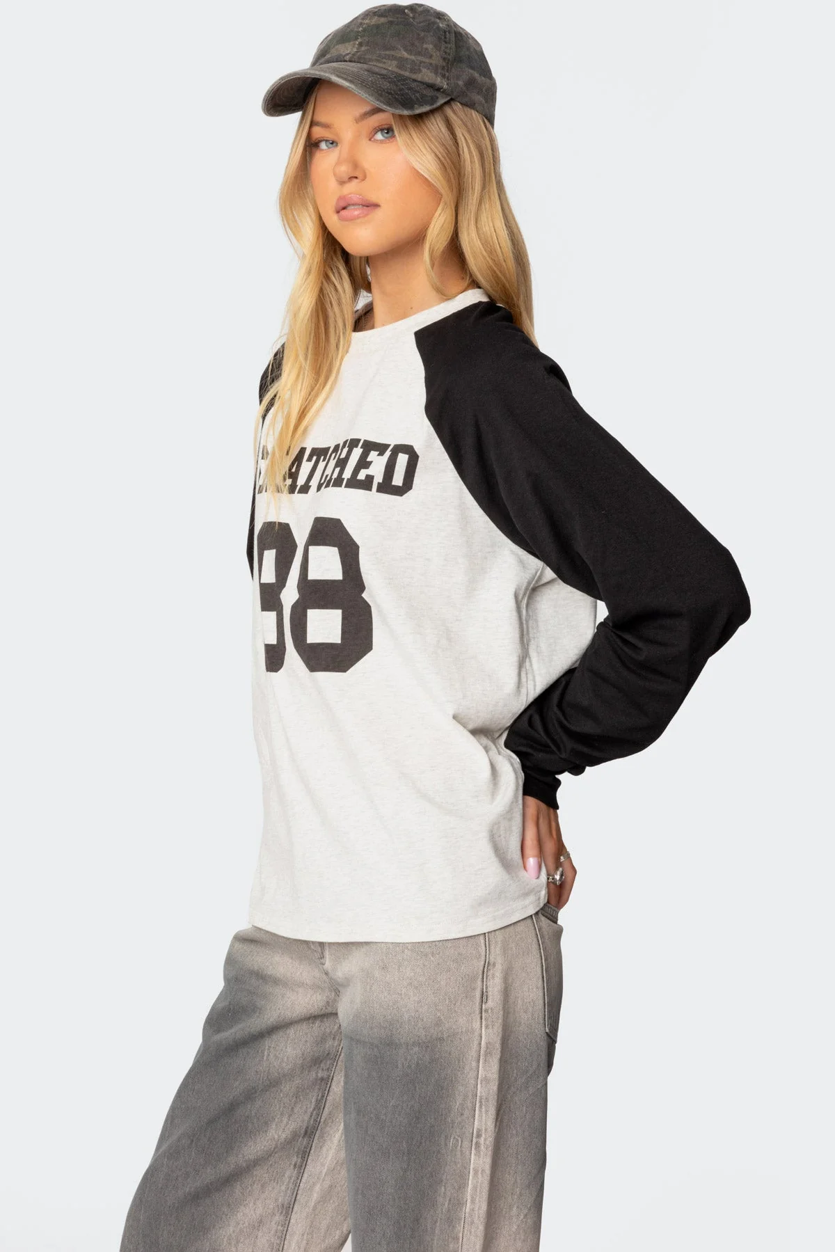 Gray Melange Oversized Cotton Graphic Long Sleeve Shirt