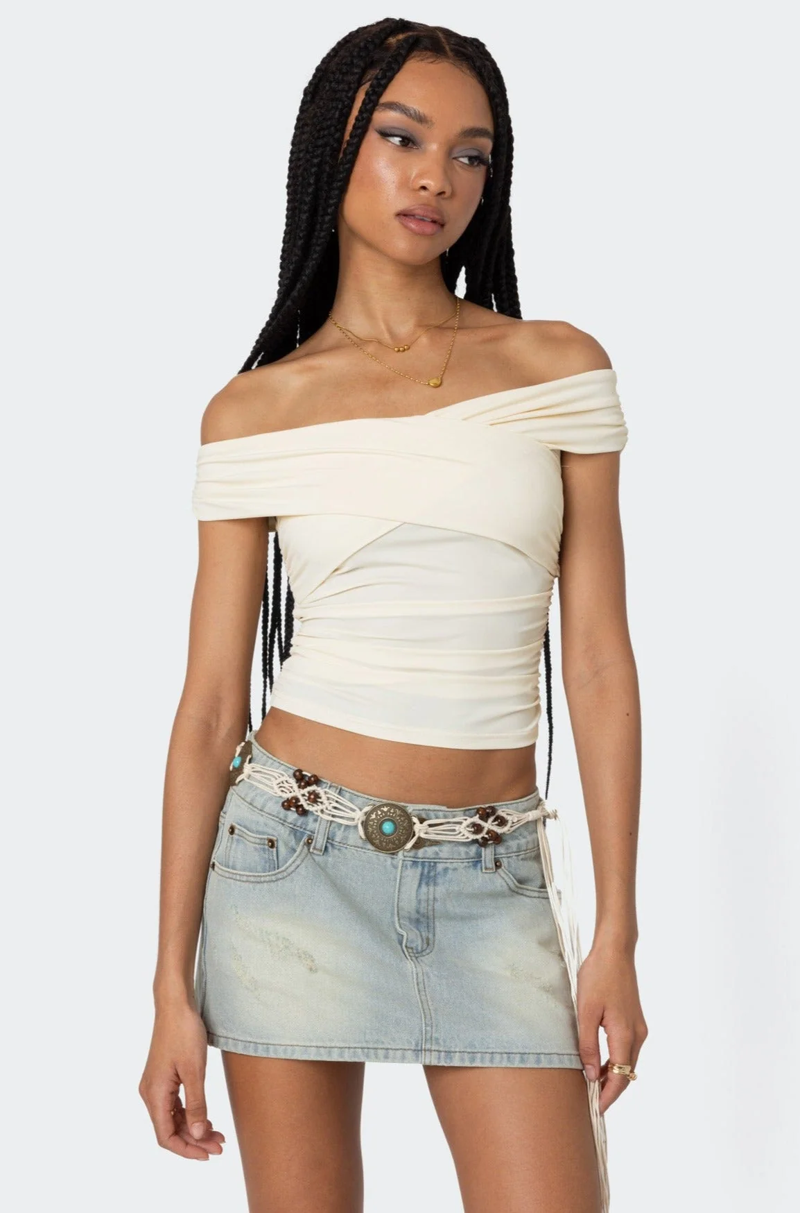 Cream Crisscross Off Shoulder Top for Stylish Women
