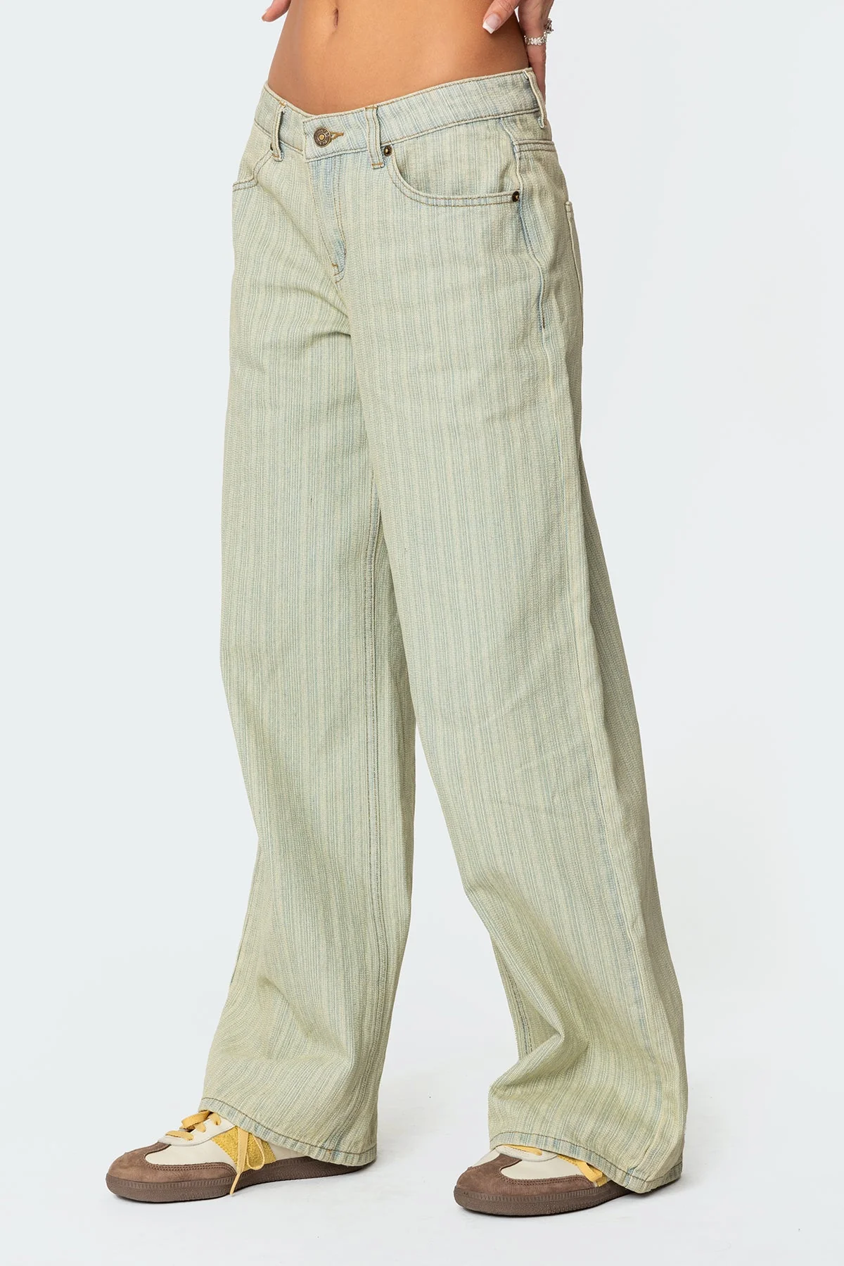 Textured Denim Low Rise Skinny Jeans in Blue