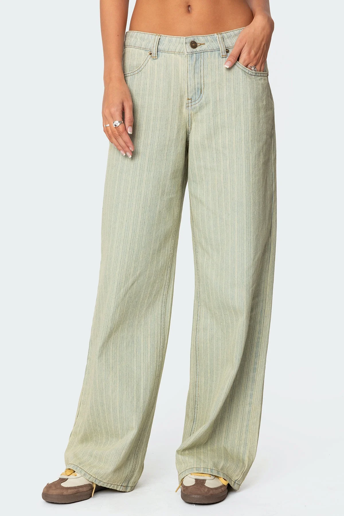 Textured Denim Low Rise Skinny Jeans in Blue