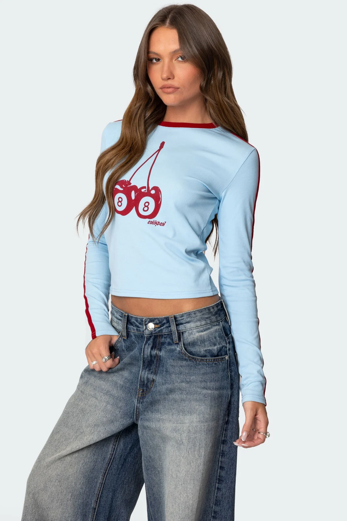 Light Blue Long Sleeve Graphic Print T-Shirt