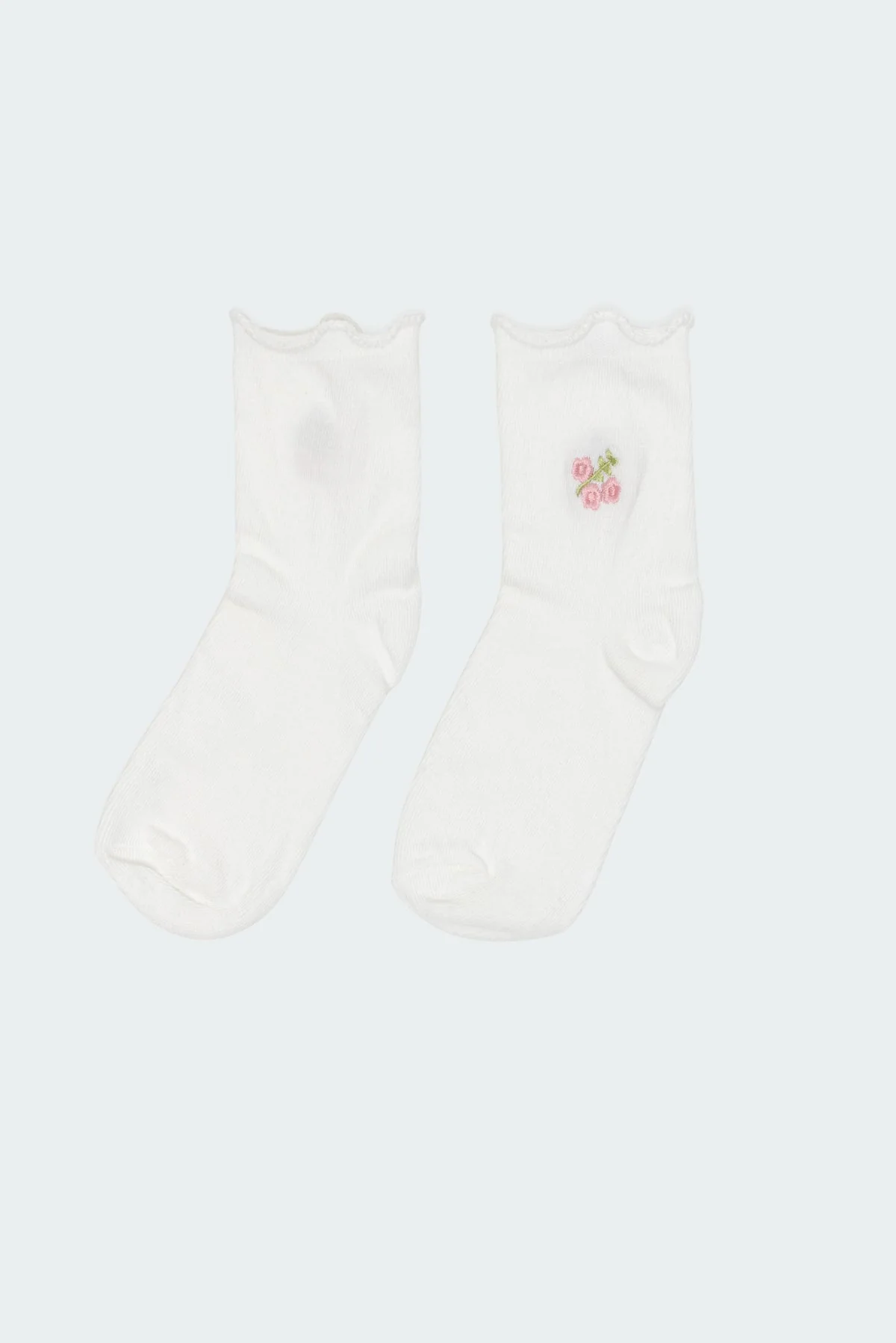 White Floral Frill Hem Cotton Spandex Socks