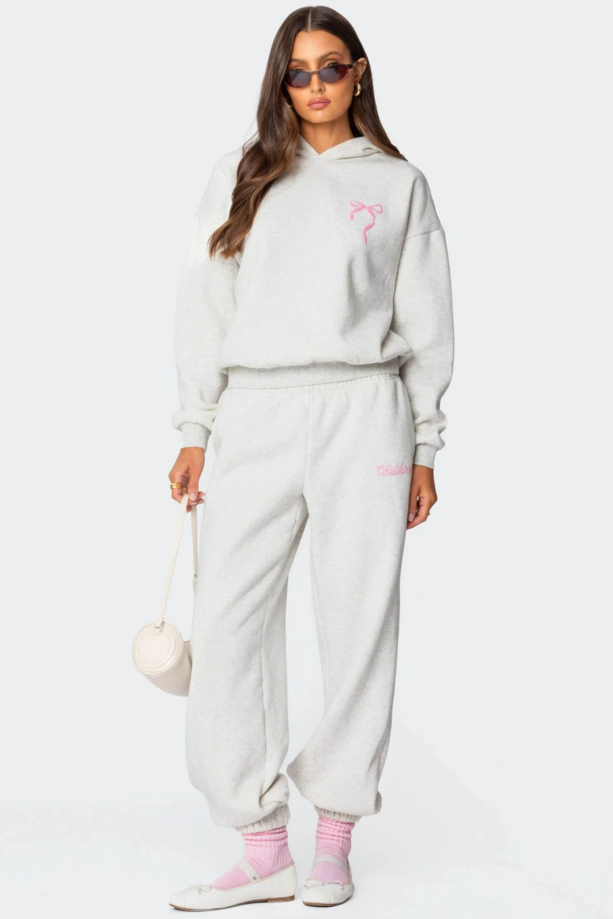 Graphic Print Lounge Sweatpants Gray Melange XS-XL