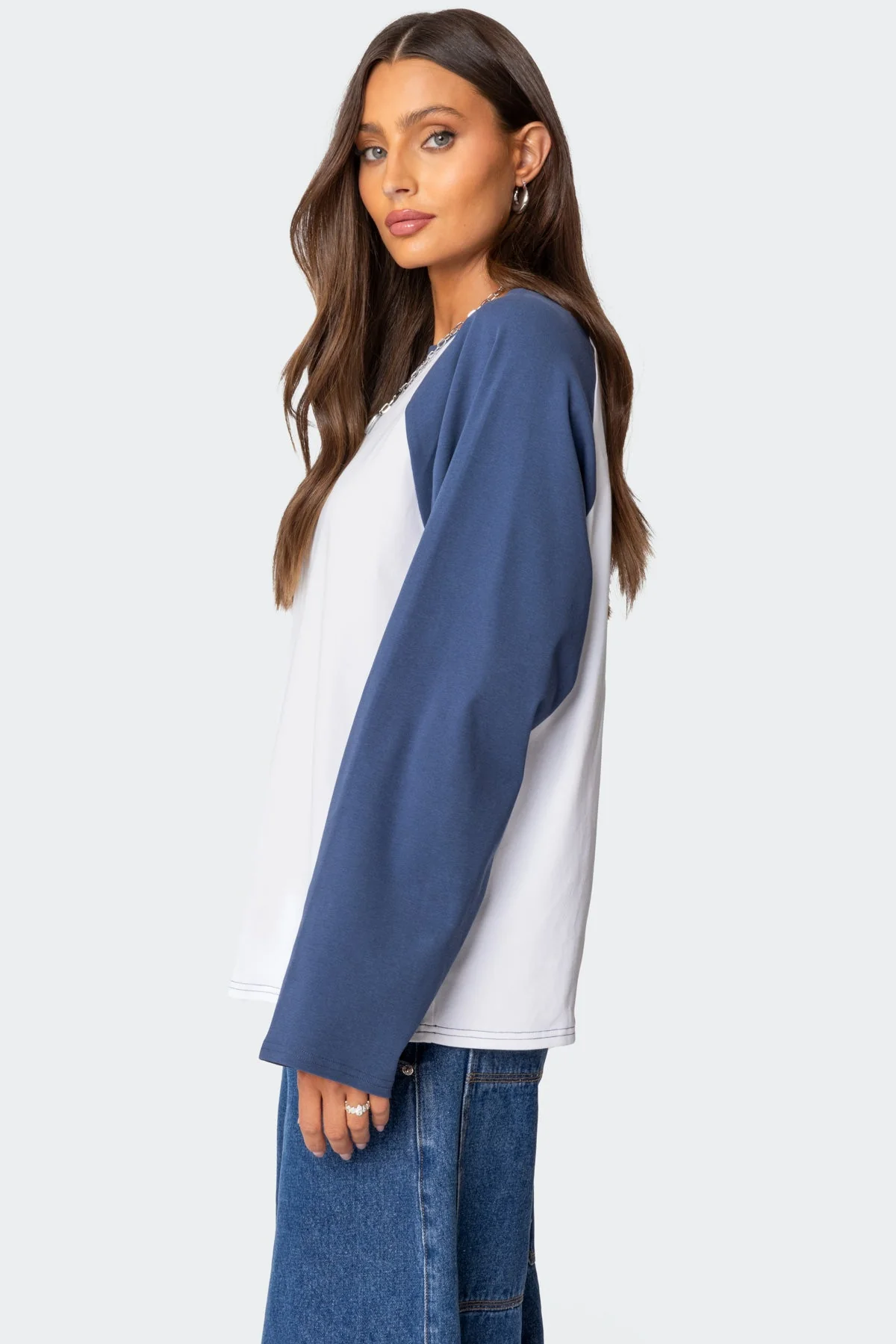 White Oversized Raglan Long Sleeve T-Shirt - Comfort & Style