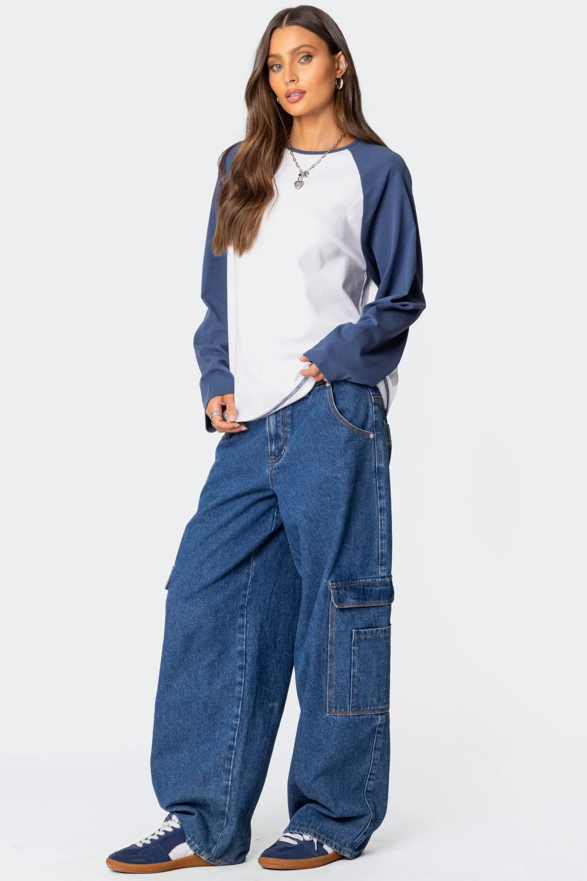 White Oversized Raglan Long Sleeve T-Shirt - Comfort & Style