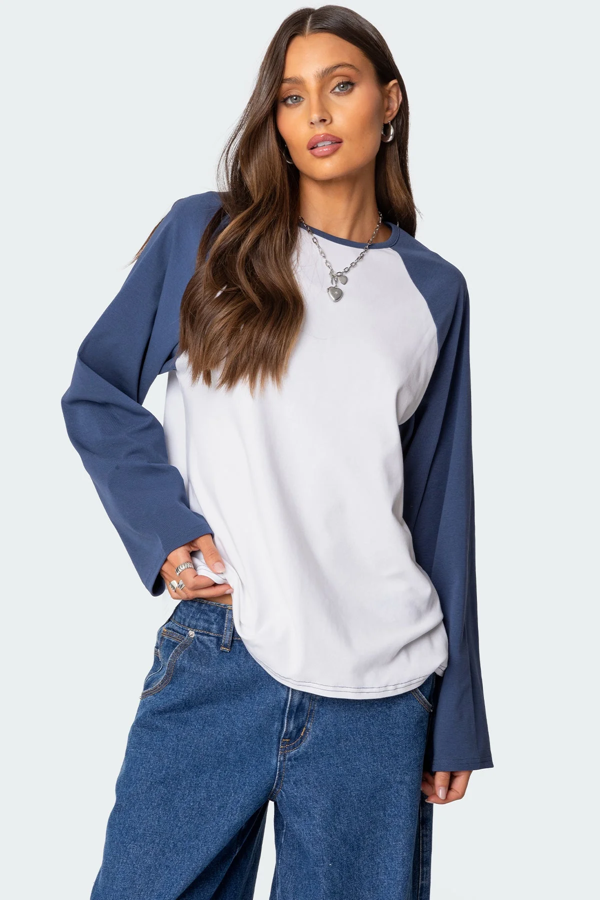 White Oversized Raglan Long Sleeve T-Shirt - Comfort & Style