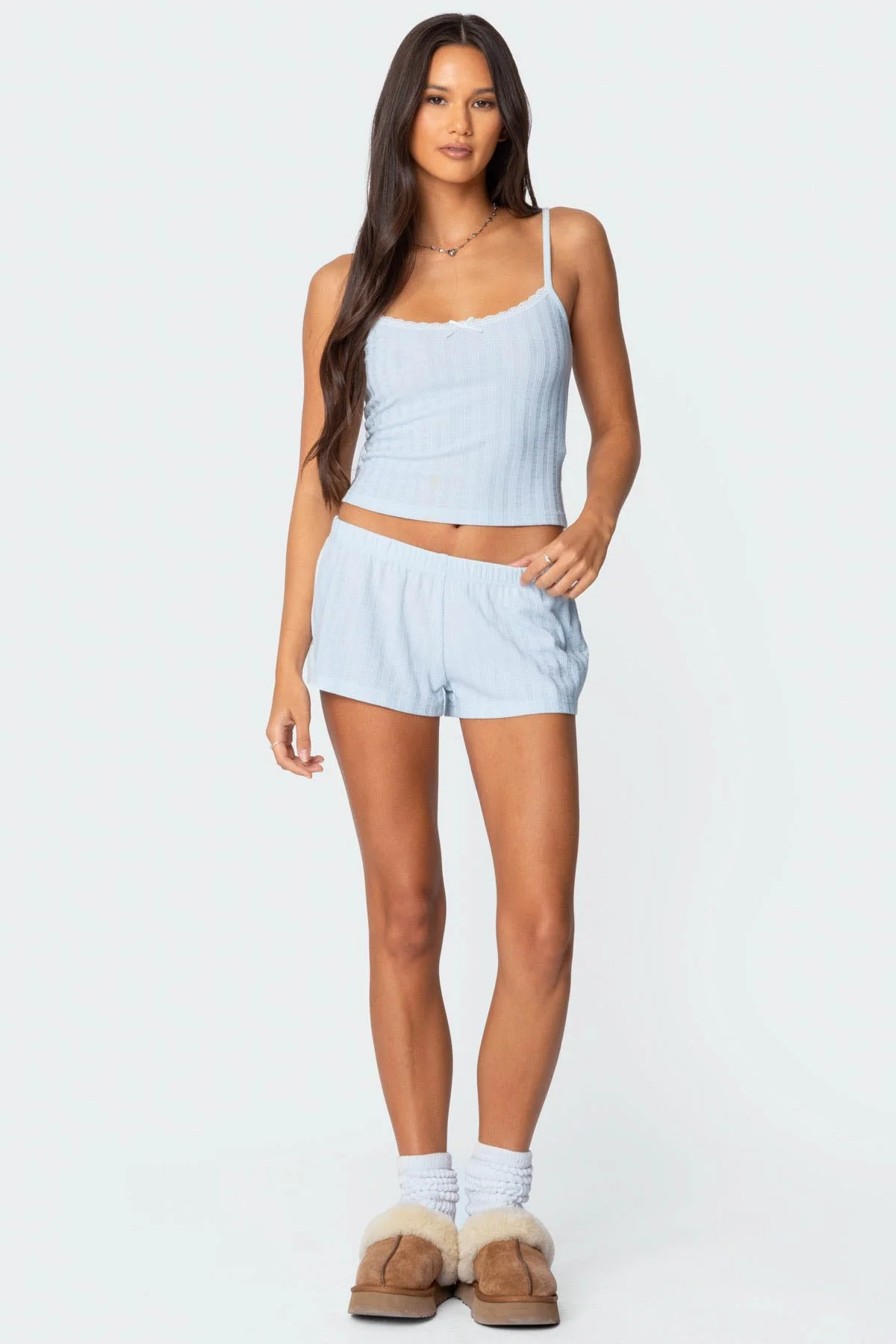 Light Blue Lace Pointelle Tank Top