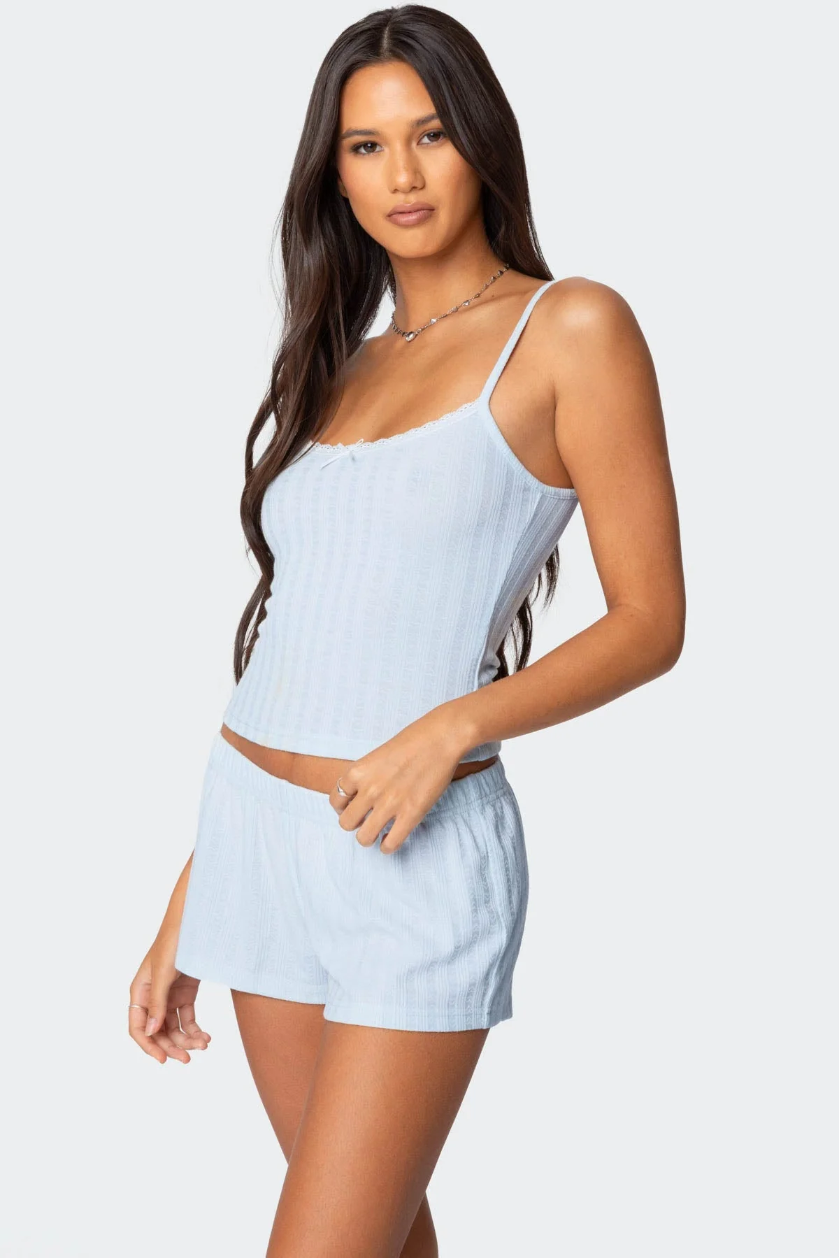 Light Blue Lace Pointelle Tank Top