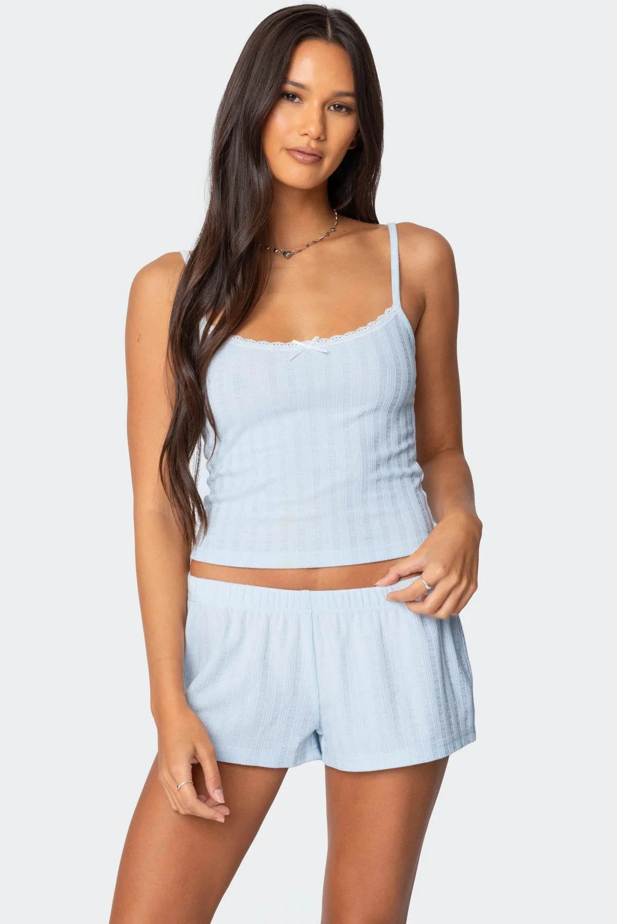 Light Blue Lace Pointelle Tank Top