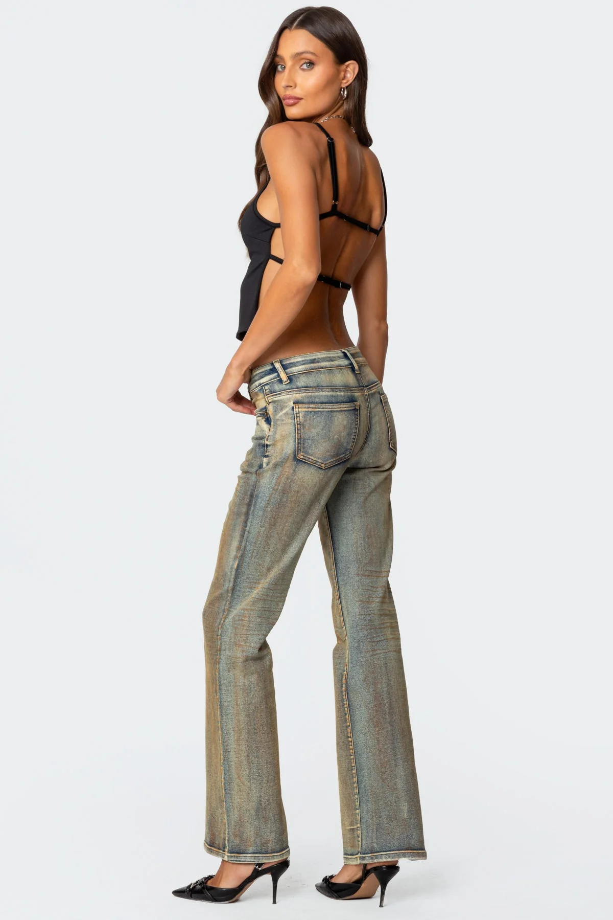 Black Adjustable Strap Open Back Top Womens Evening Wear