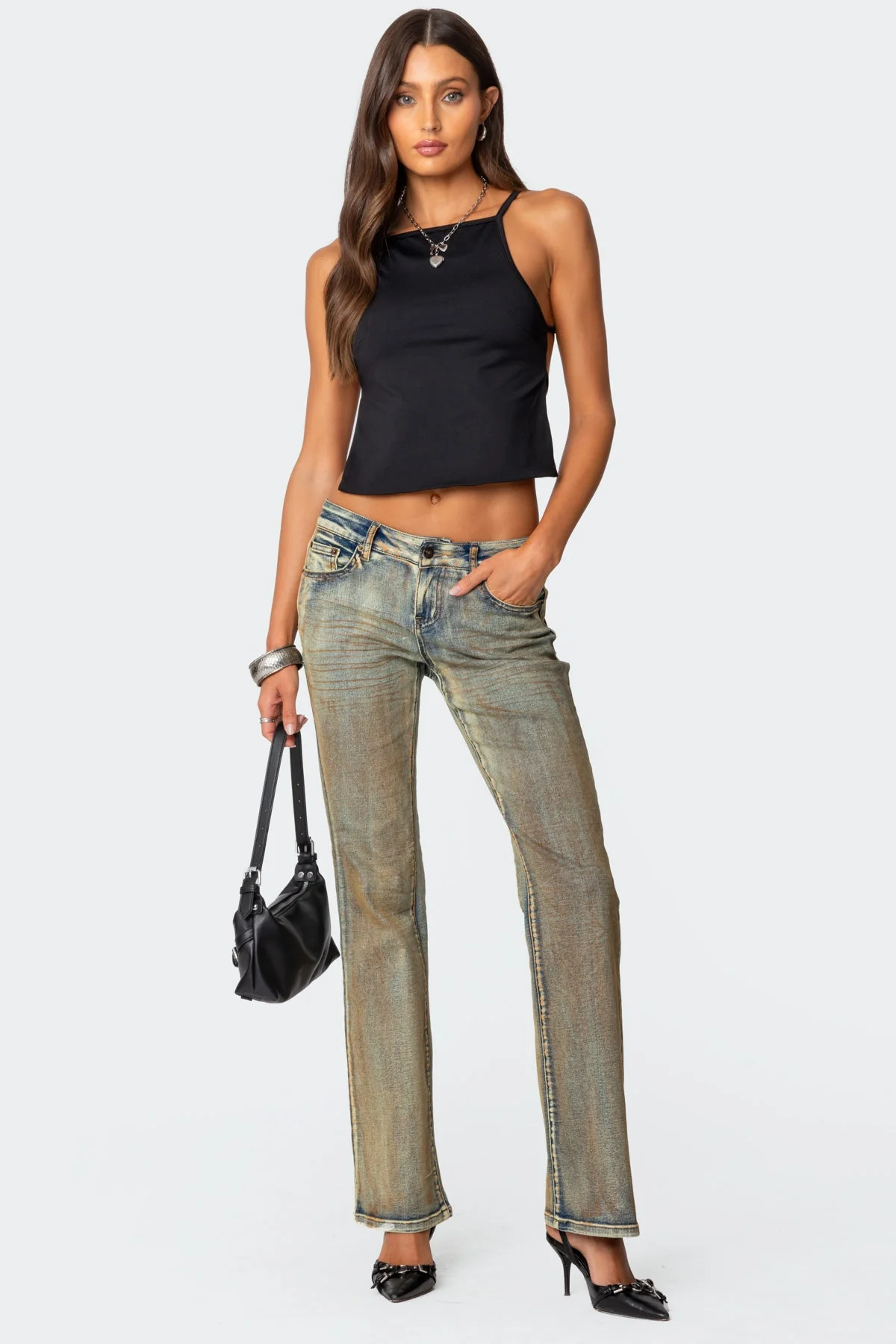 Black Adjustable Strap Open Back Top Womens Evening Wear