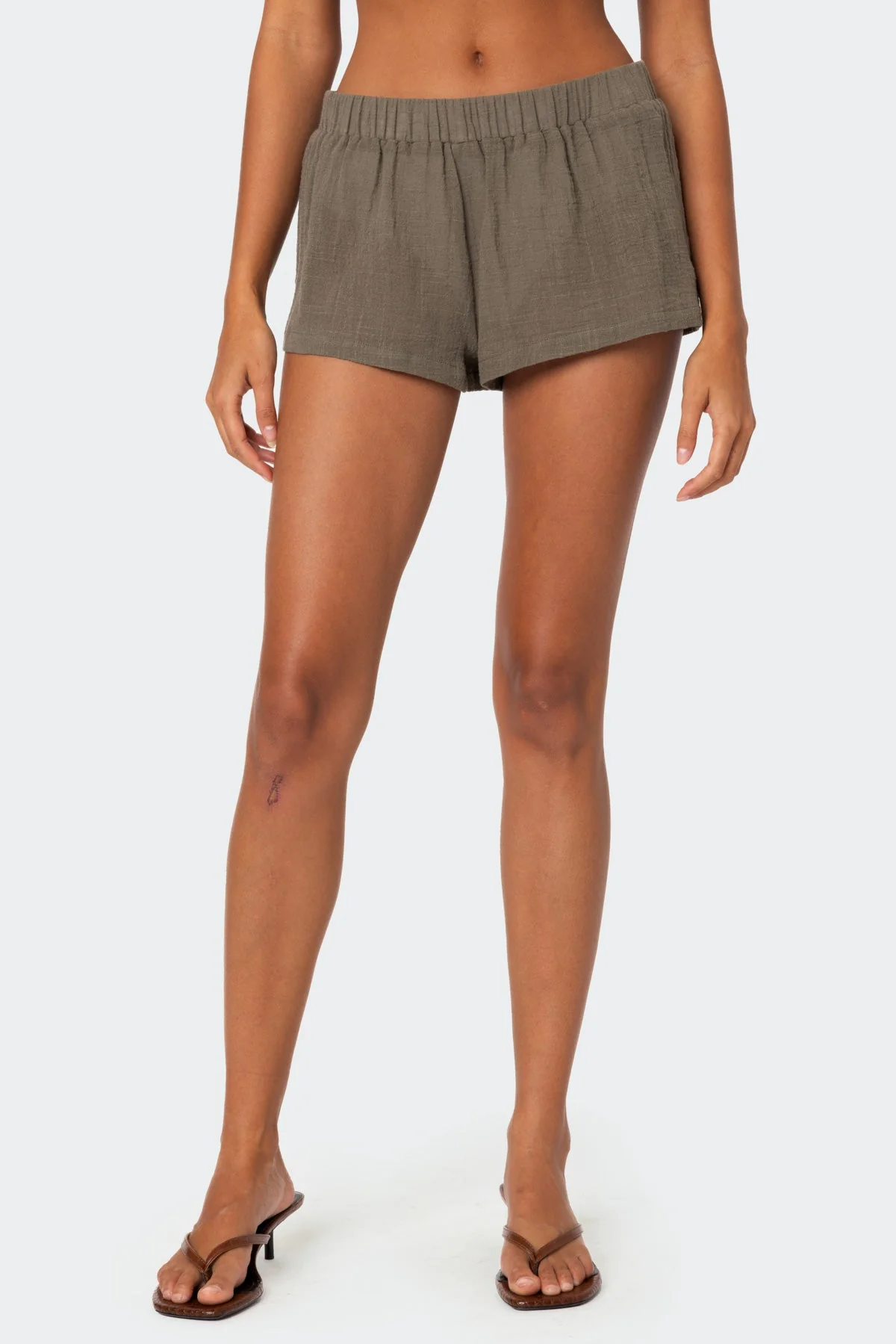 Linen Look Olive Shorts for Women