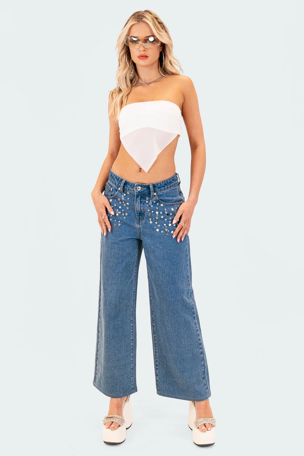 White Strapless Mesh Crop Top