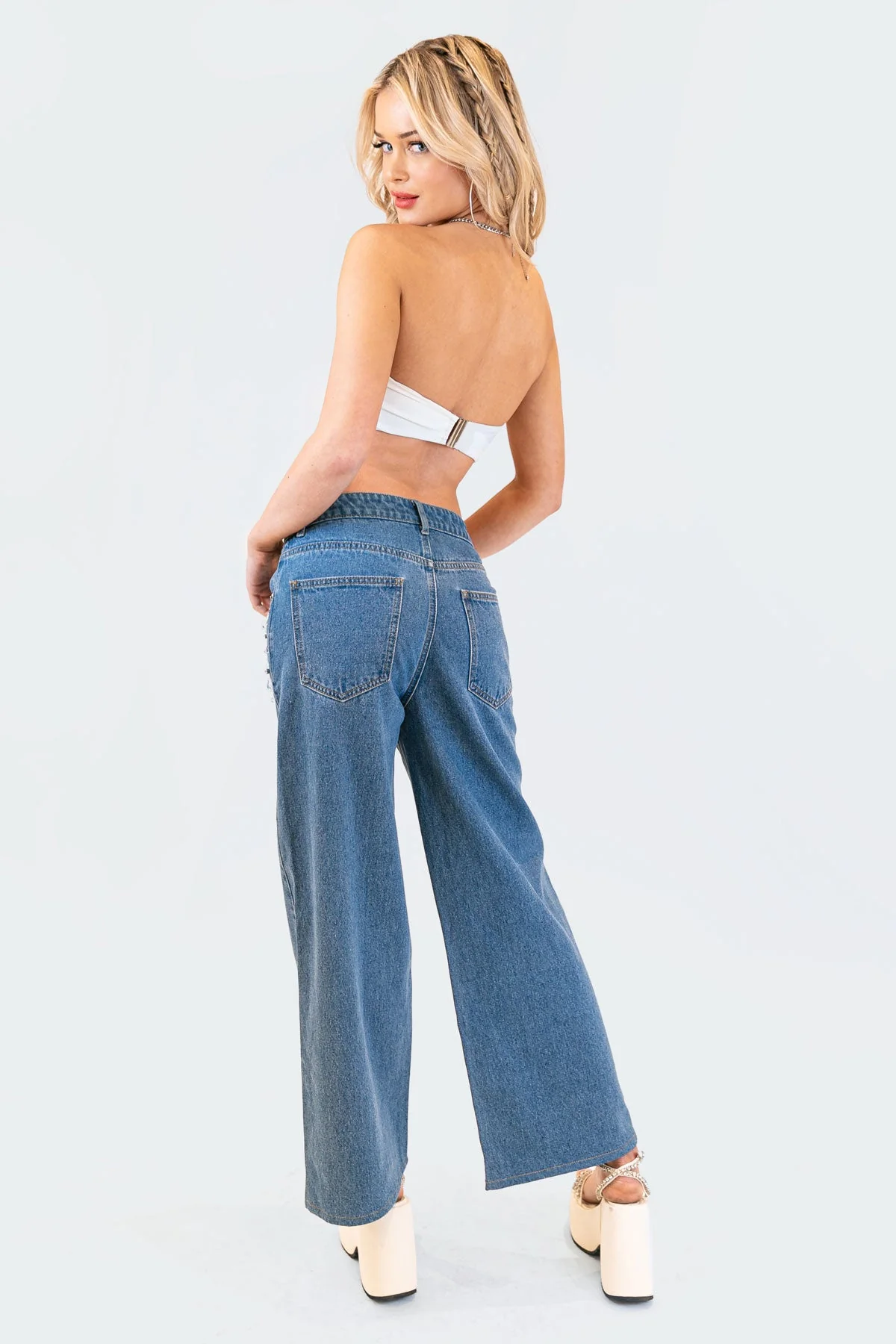 White Strapless Mesh Crop Top