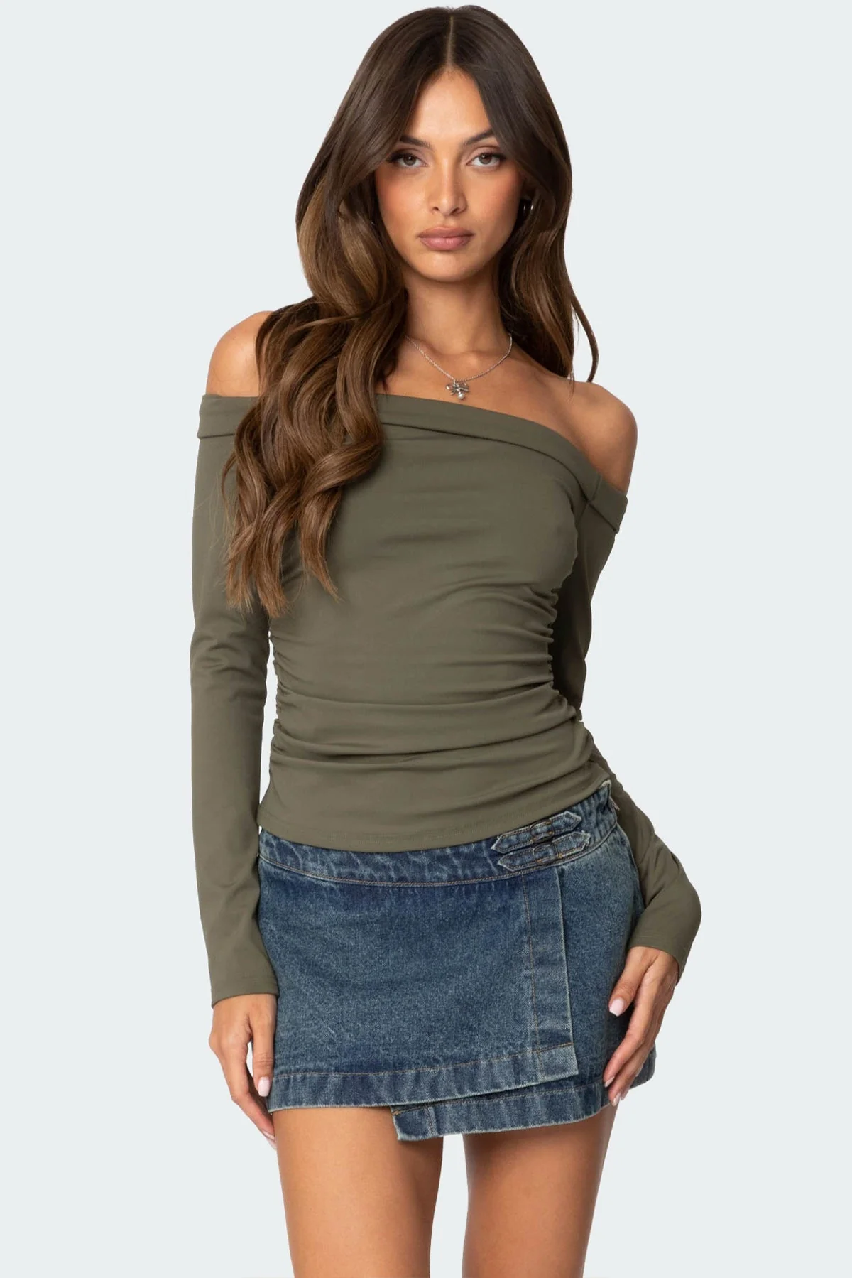 Casual Olive Off-Shoulder Top for Stylish Women
