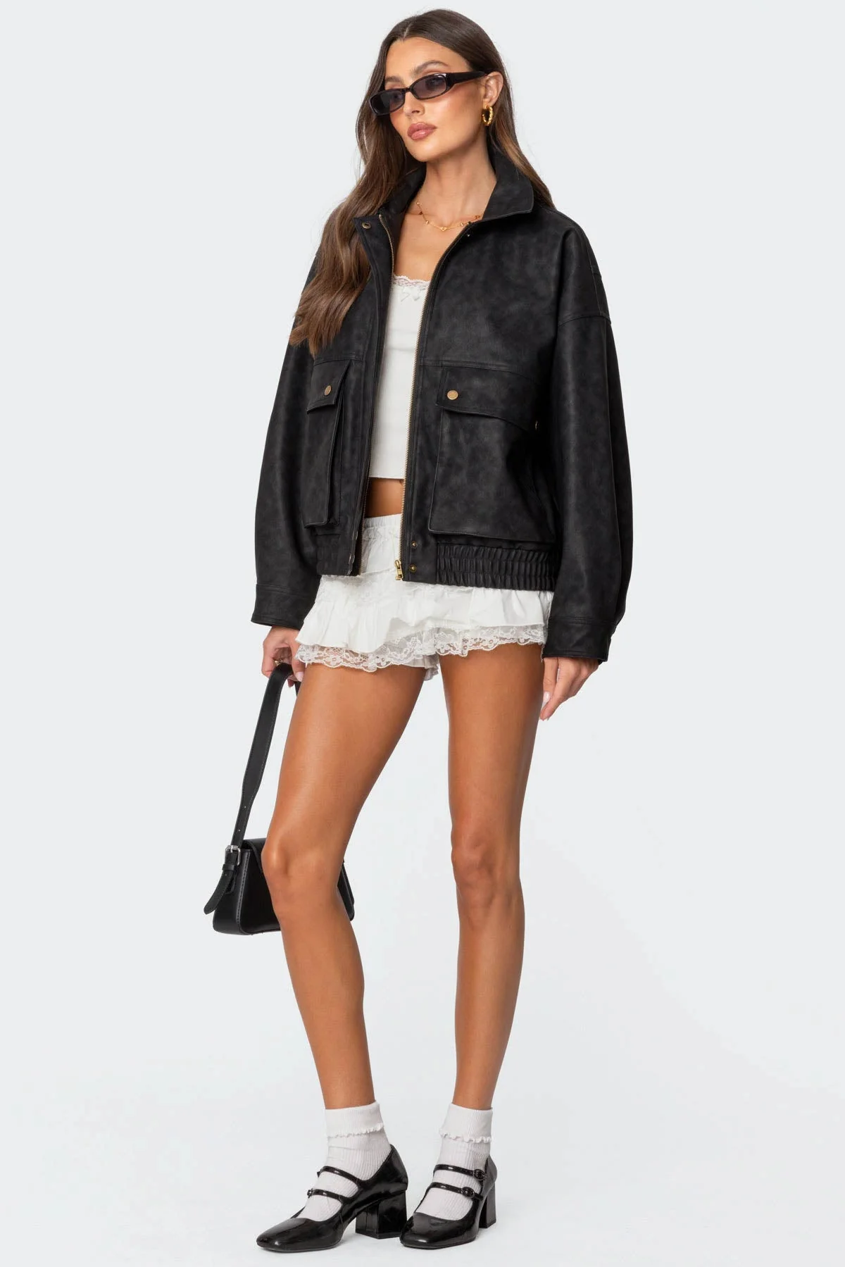 Black Cargo Faux Leather Jacket