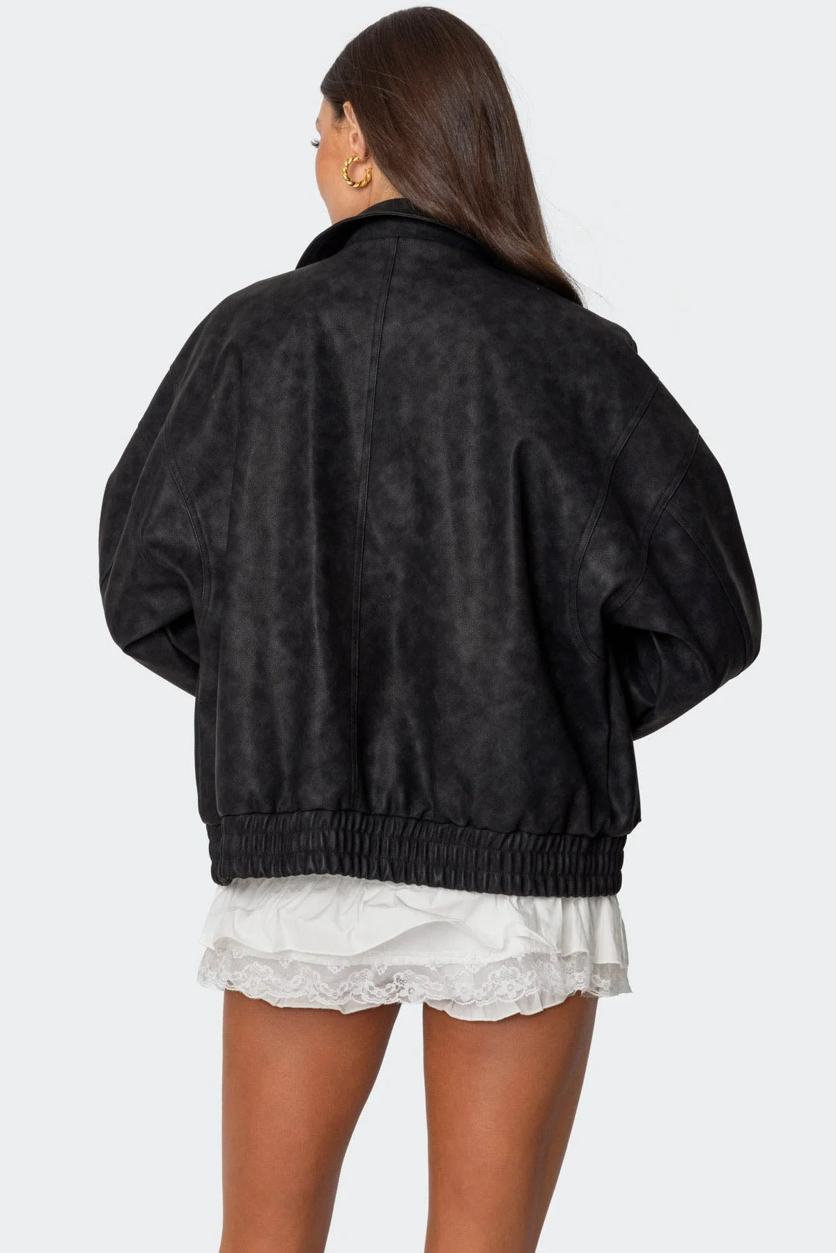 Black Cargo Faux Leather Jacket