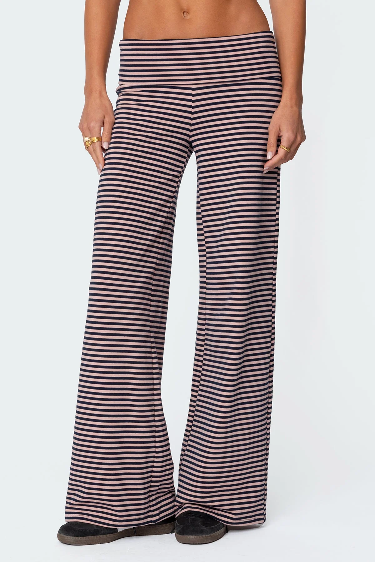 Navy and Pink Striped Wide Leg Pants