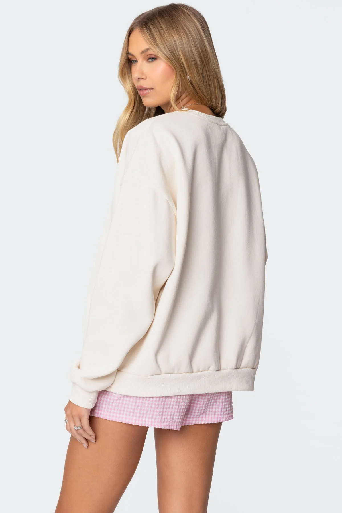 Cream Crewneck Graphic Sweatshirt for Women