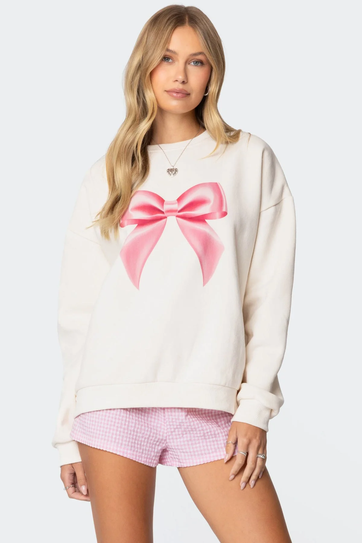 Cream Crewneck Graphic Sweatshirt for Women