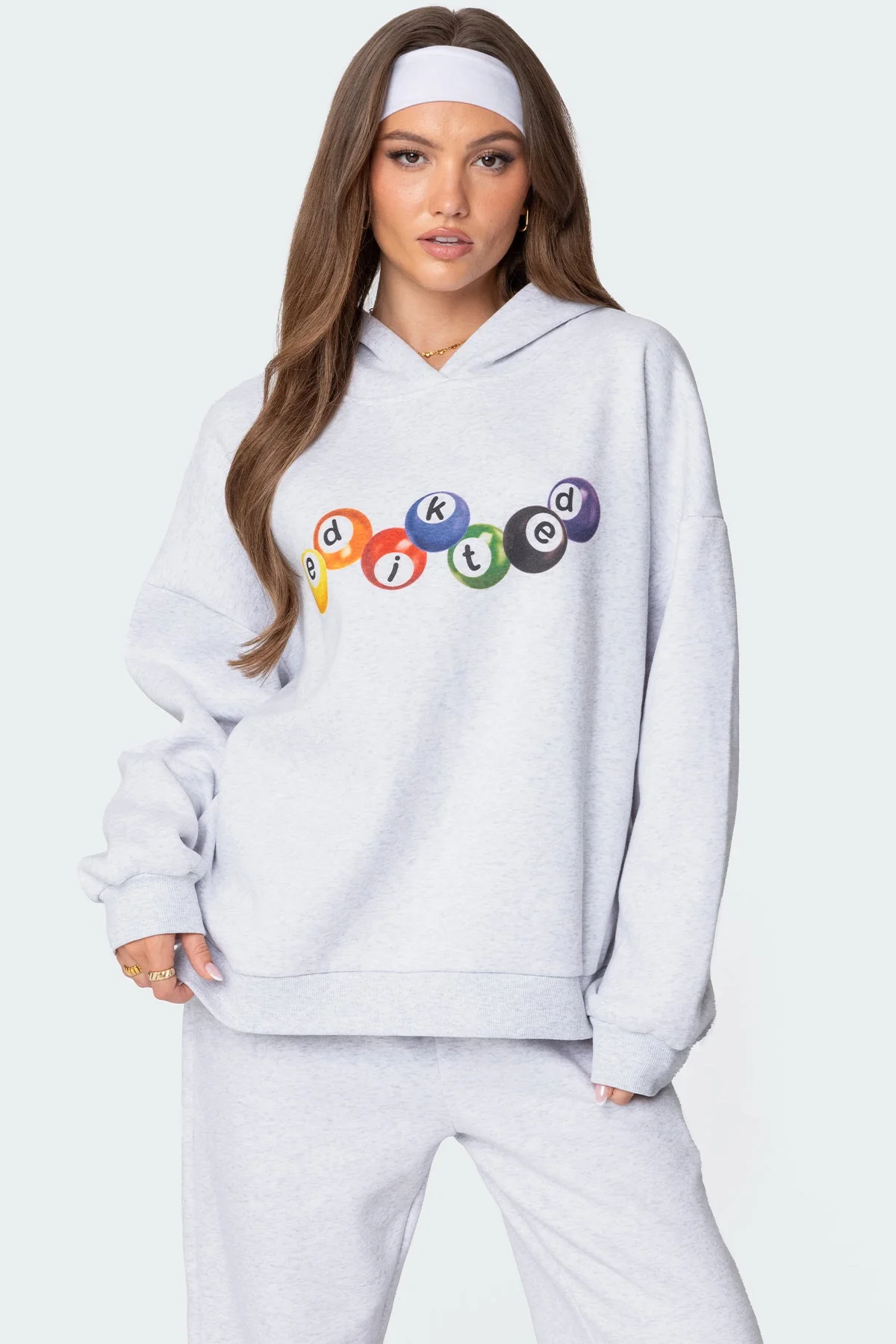 Graphic Print Oversized Hoodie in Gray Melange