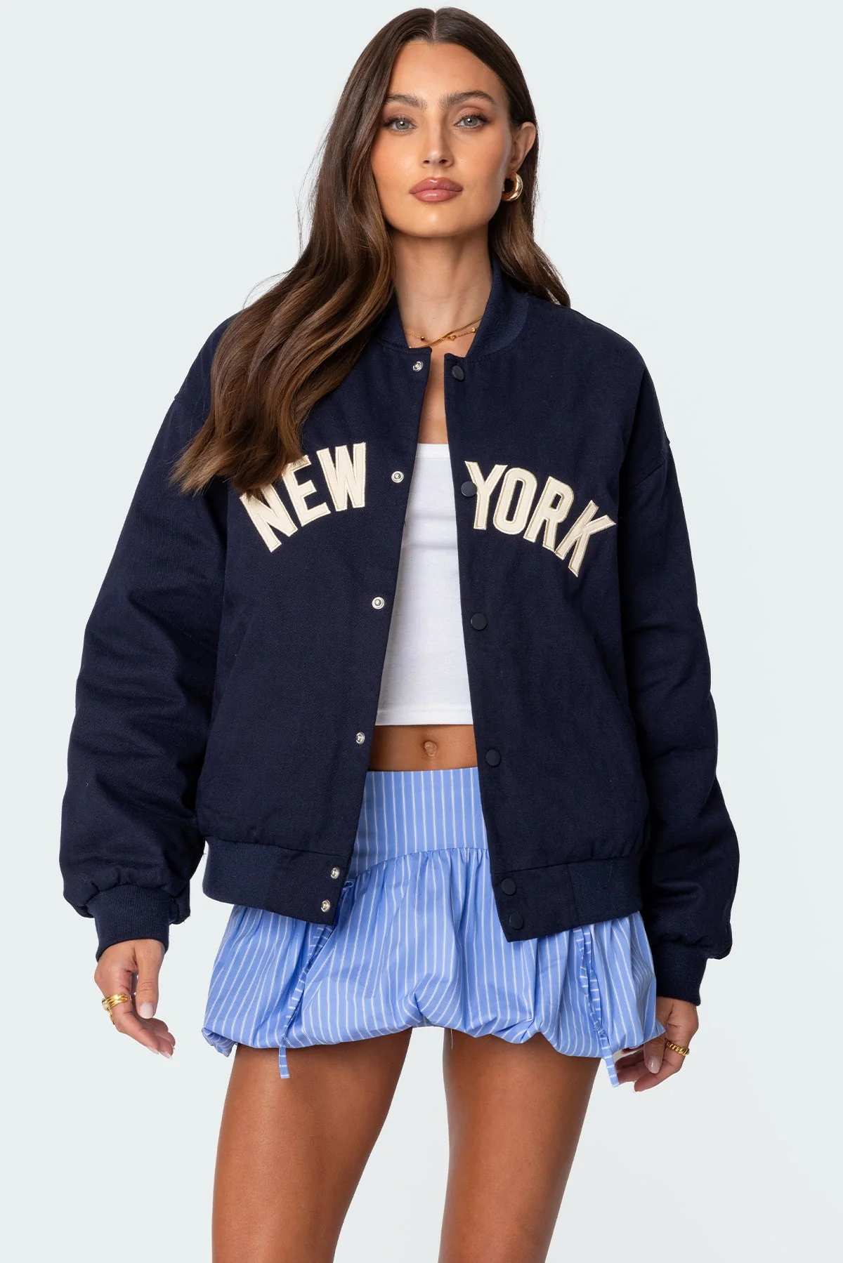 Navy Oversized Cotton Bomber Jacket