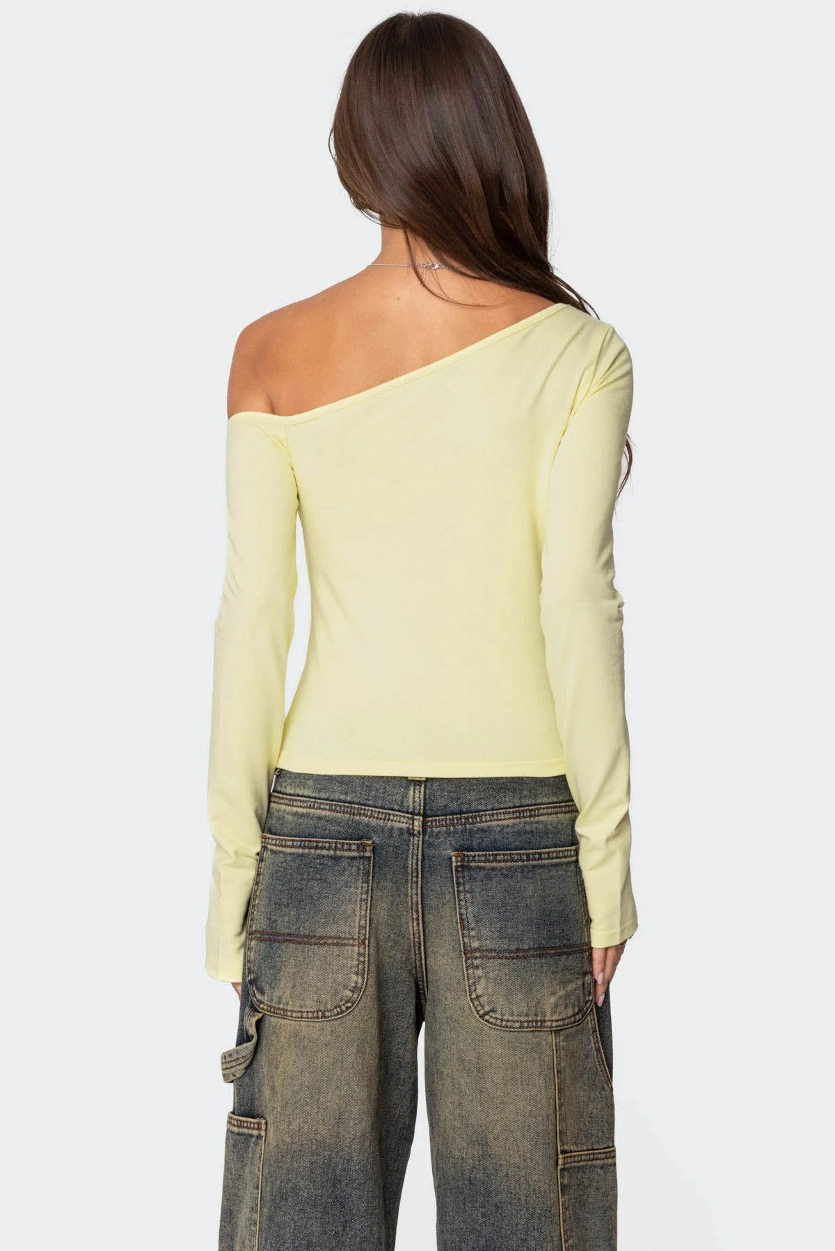 Yellow Asymmetric Cotton Spandex Top Womens Long Sleeve Blouse