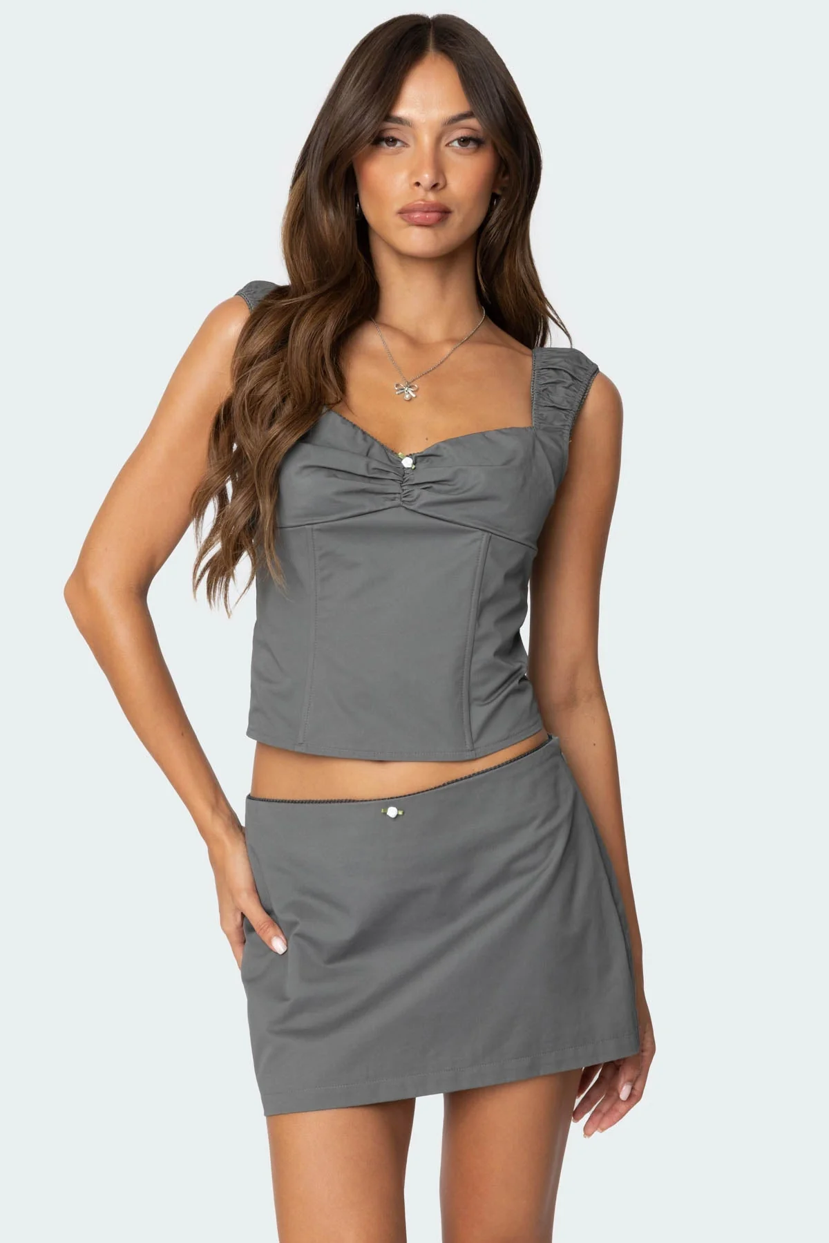 Dark Gray Ruched Corset Top - Adalyn Style