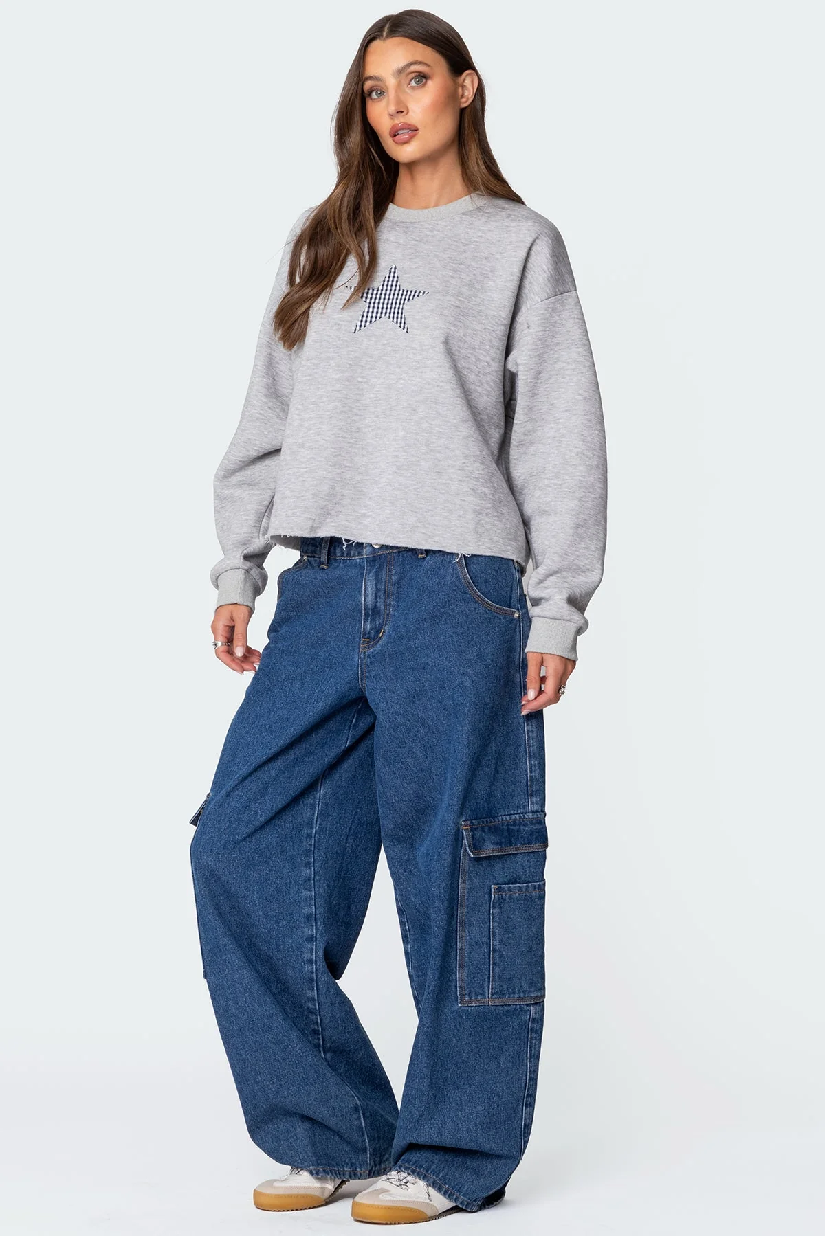 Gray Melange Graphic Sweatshirt - Womens Crewneck Long Sleeve Top