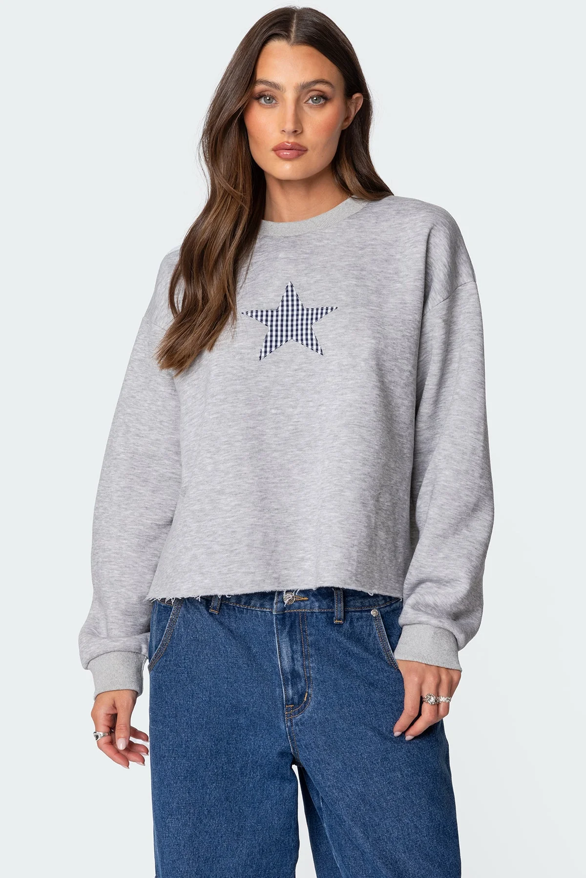 Gray Melange Graphic Sweatshirt - Womens Crewneck Long Sleeve Top
