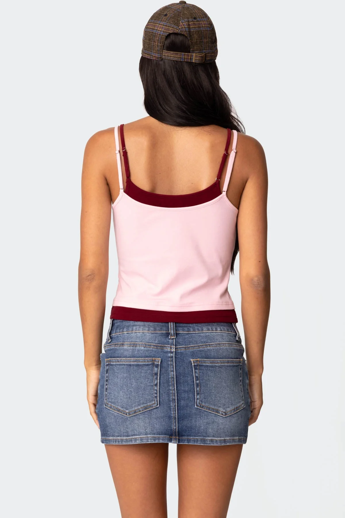 Light Pink Layered Tank Top Sleeveless Cotton Spandex Blend