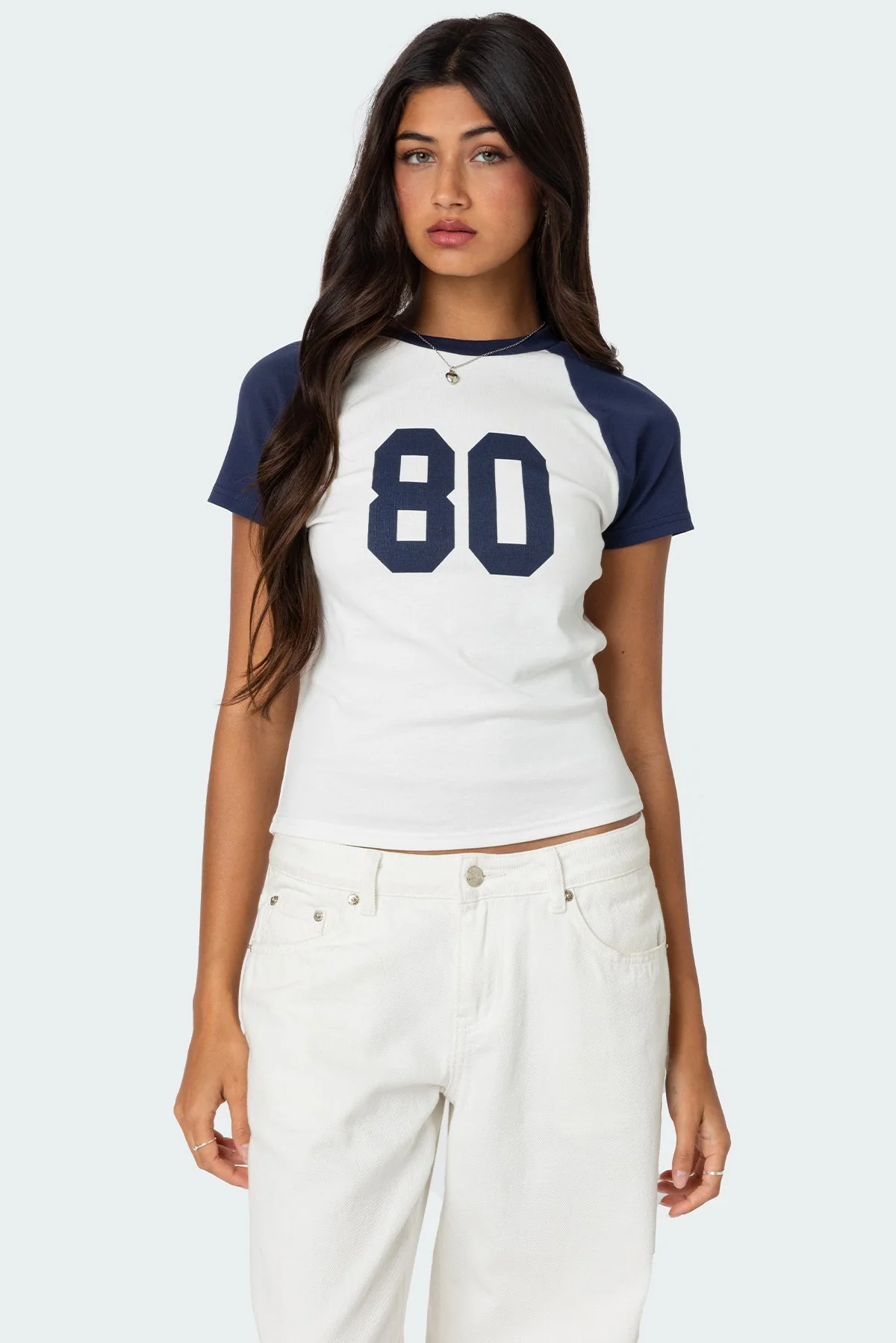 80s Raglan Graphic Text T-Shirt in White