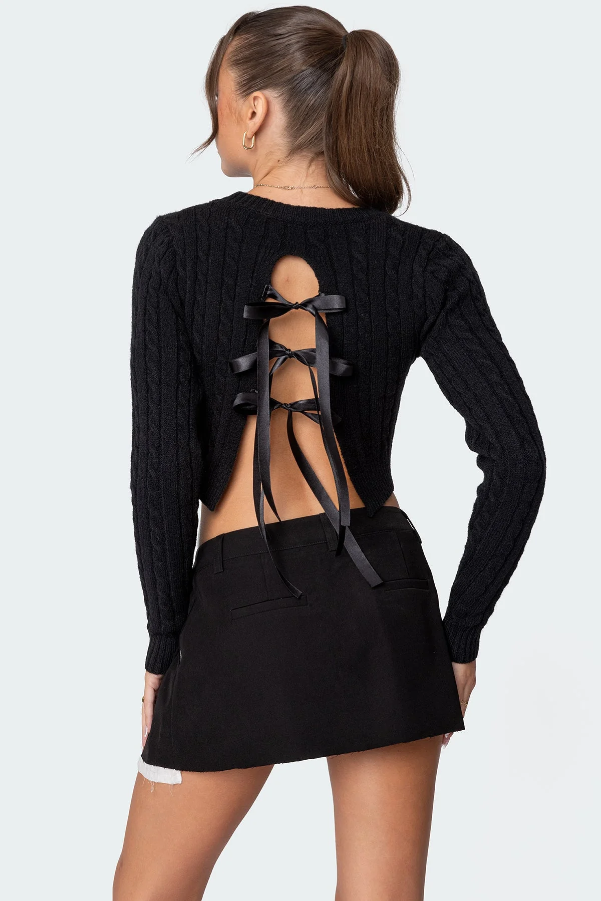 Black Cable Knit Cropped Sweater